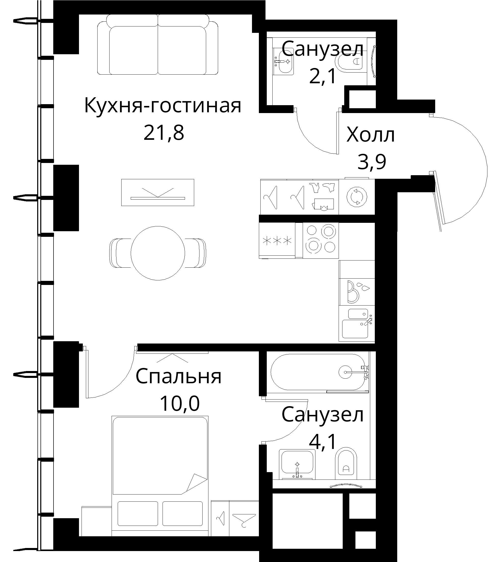 1-комнатная, 41,9 м² — 21 009 787 ₽