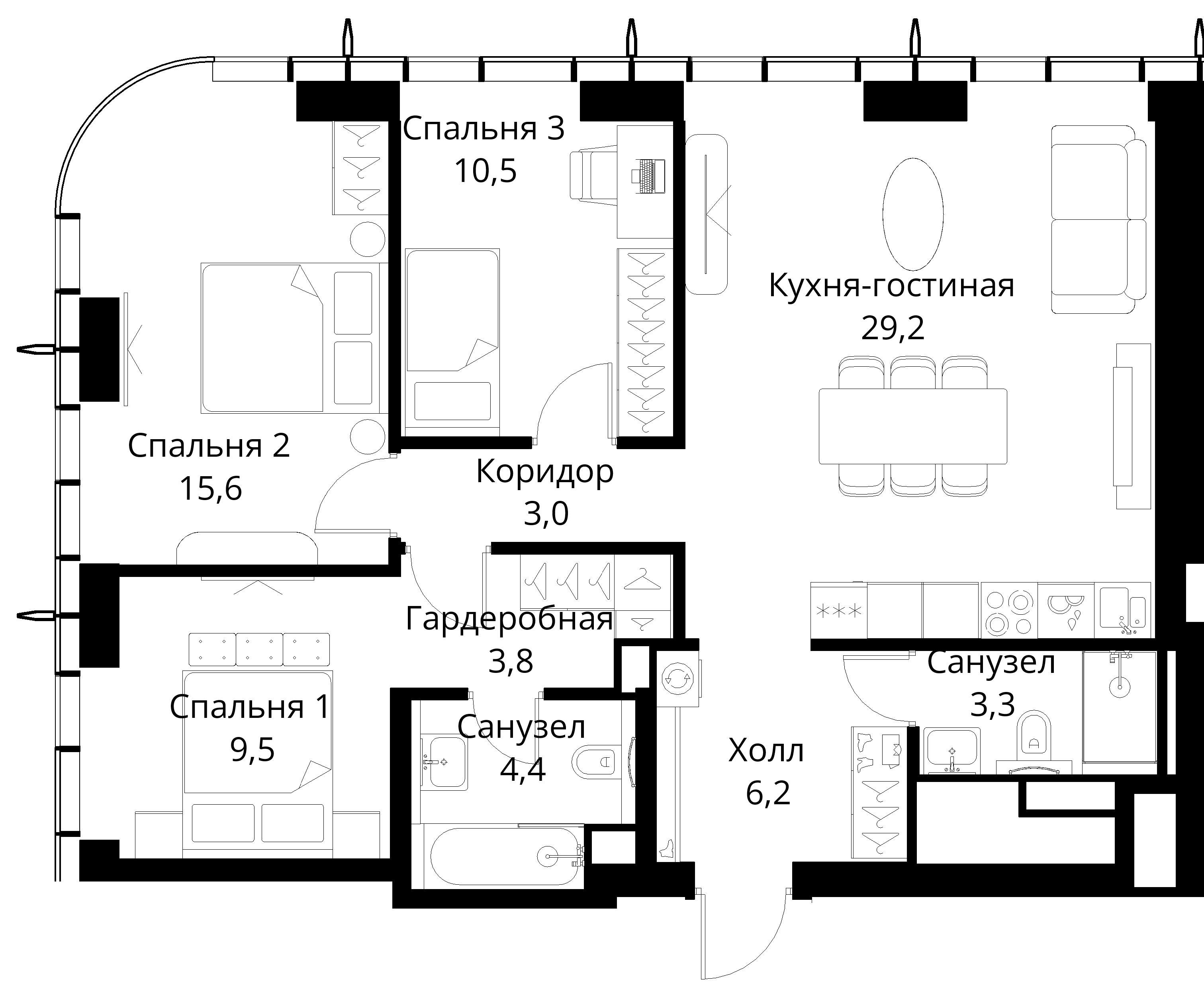 3-комнатная, 85,5 м² — 30 790 696 ₽
