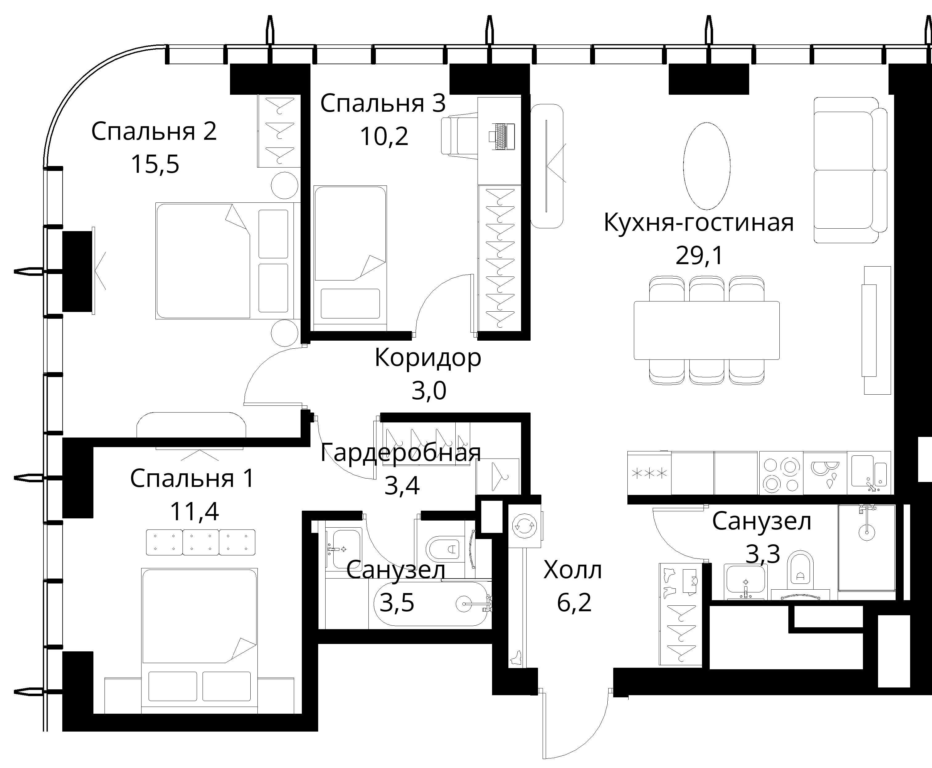 3-комнатная, 85,6 м² — 30 965 919 ₽
