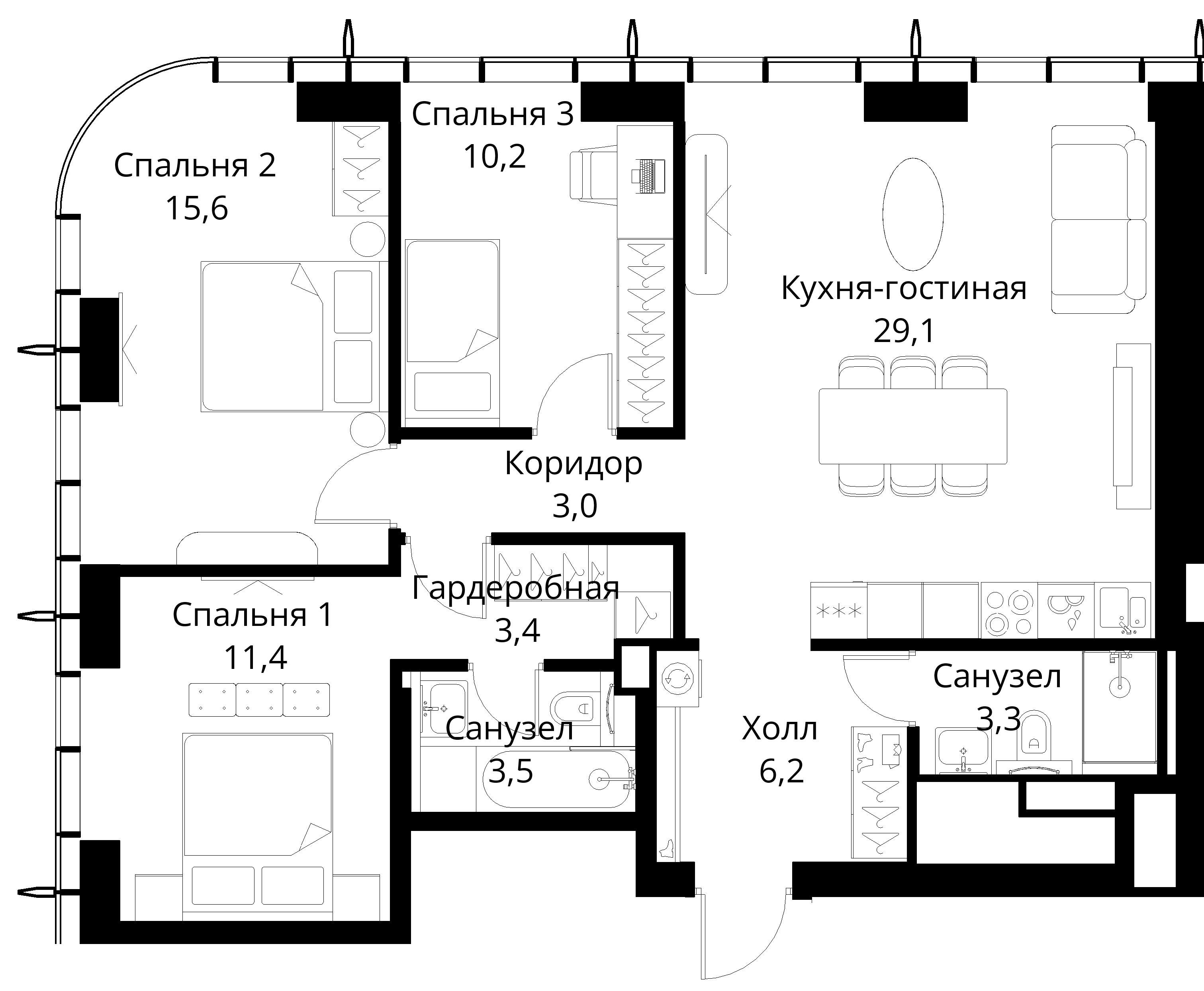 3-комнатная, 85,7 м² — 31 036 494 ₽