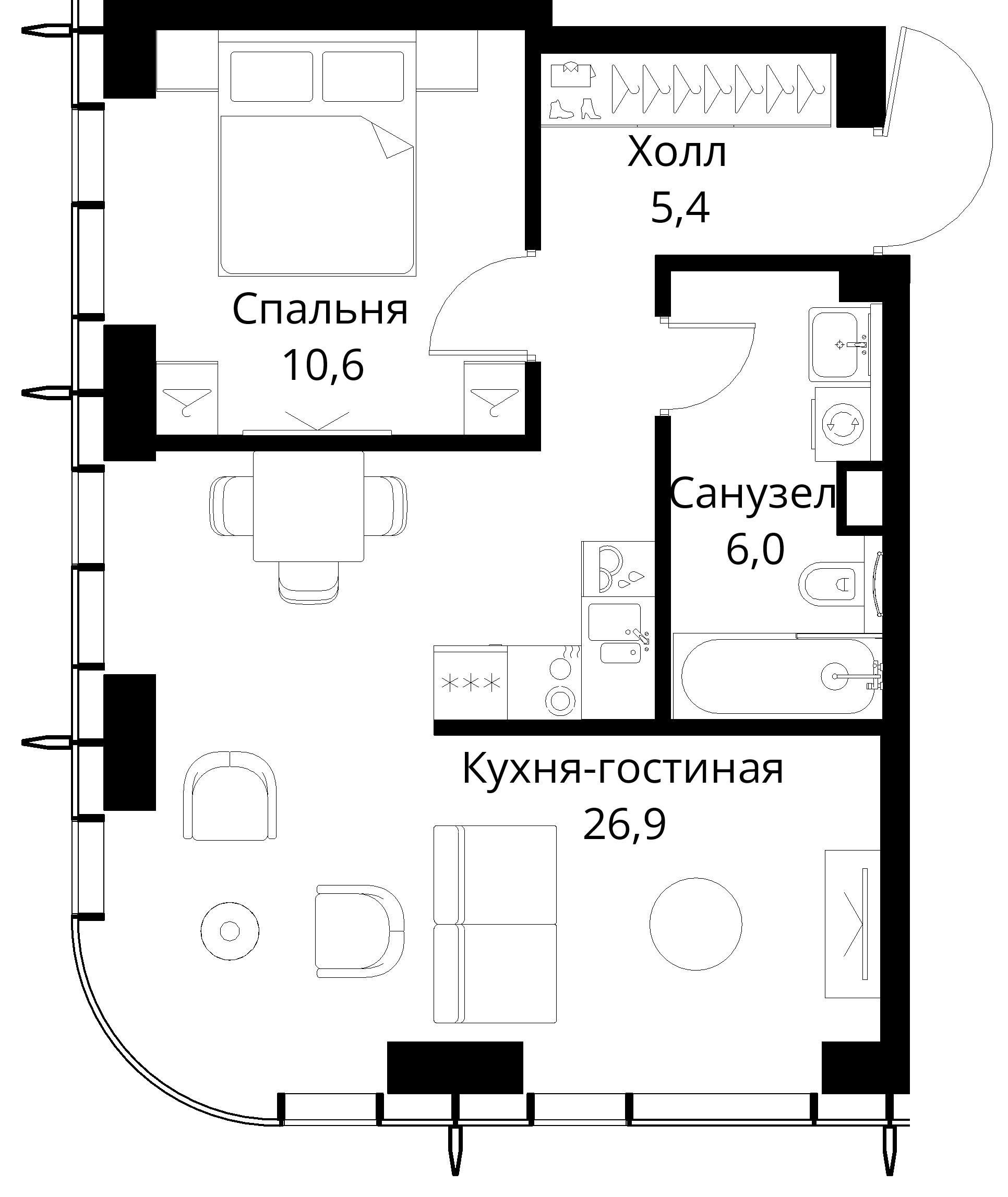 1-комнатная, 48,9 м² — 24 345 891 ₽
