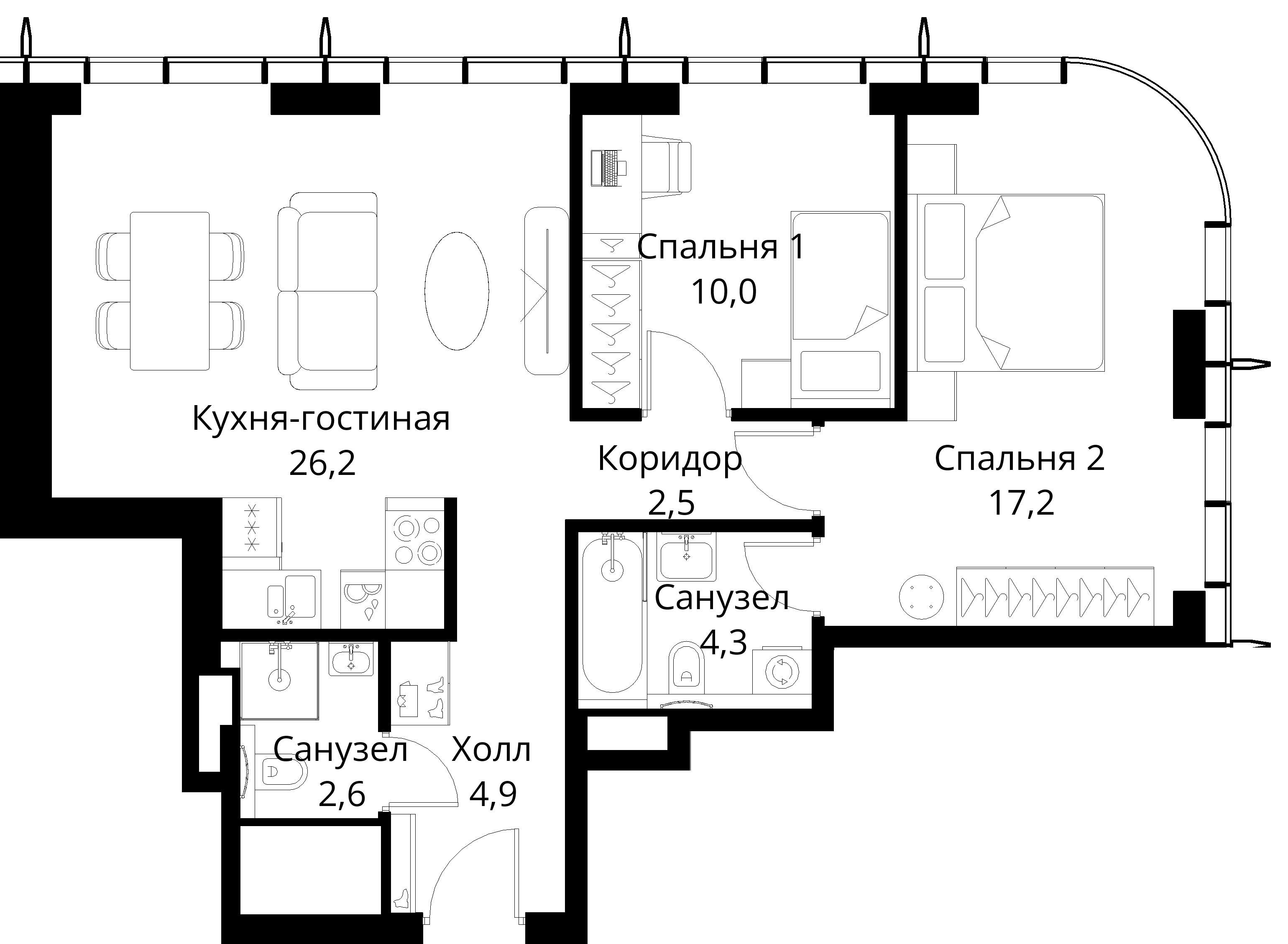 2-комнатная, 67,7 м² — 27 087 467 ₽