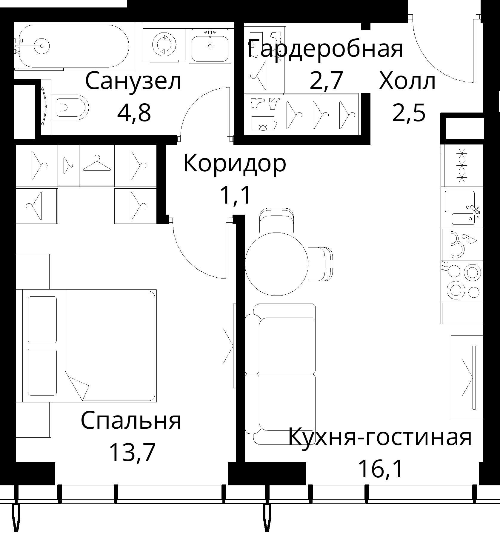 1-комнатная, 40,9 м² — 21 910 305 ₽