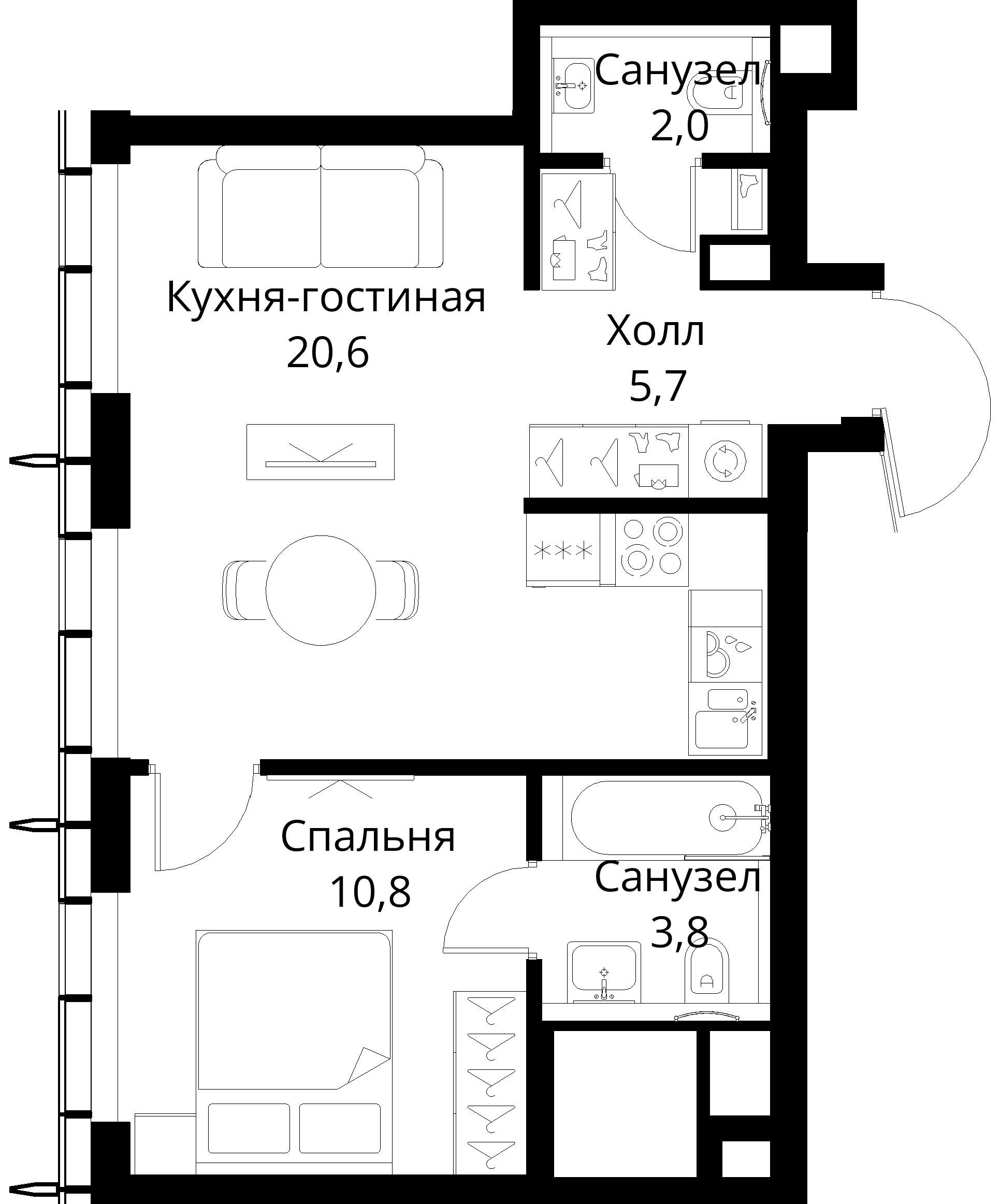 1-комнатная, 42,9 м² — 21 471 986 ₽