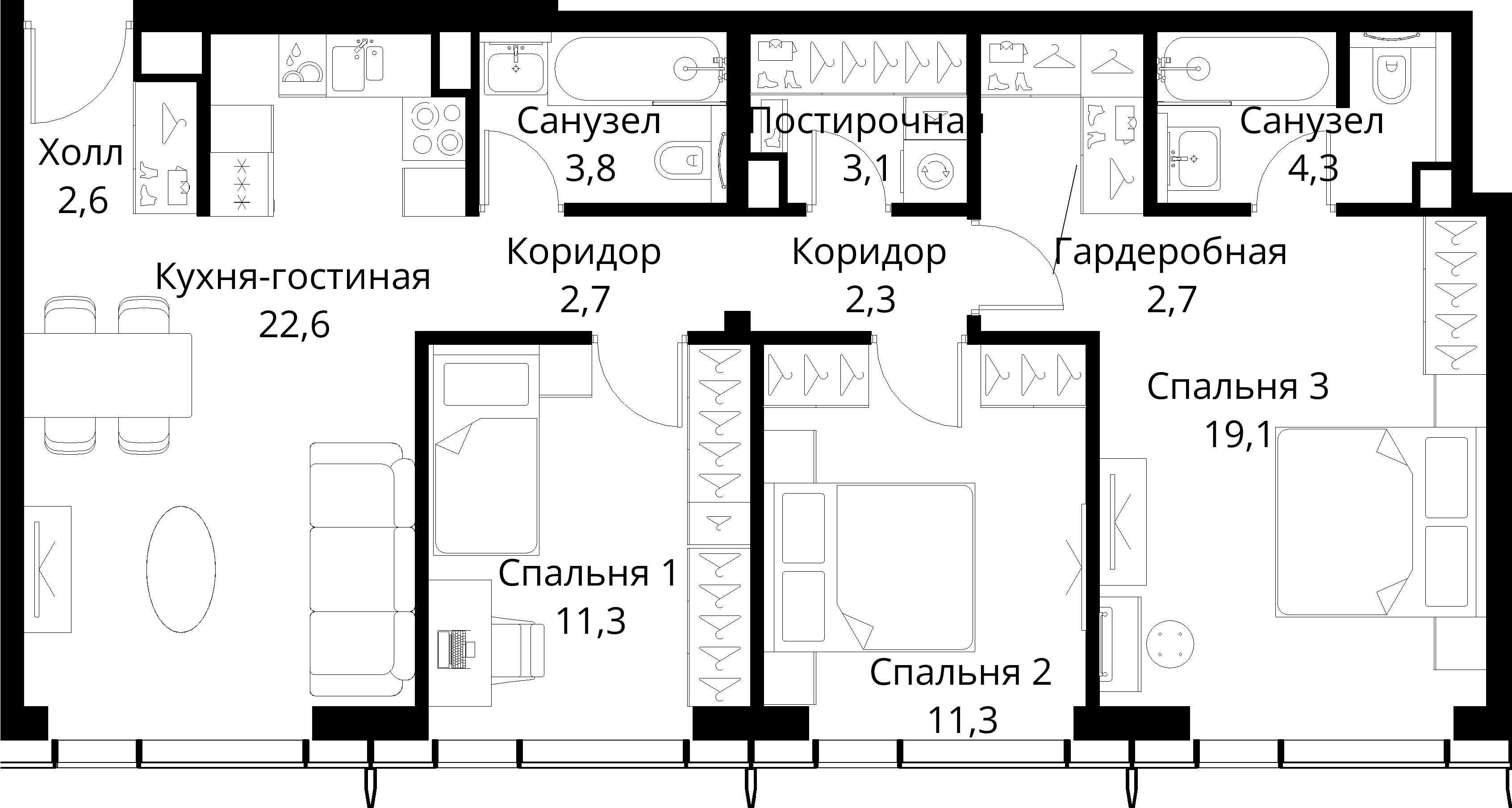 3-комнатная, 85,8 м² — 36 317 492 ₽