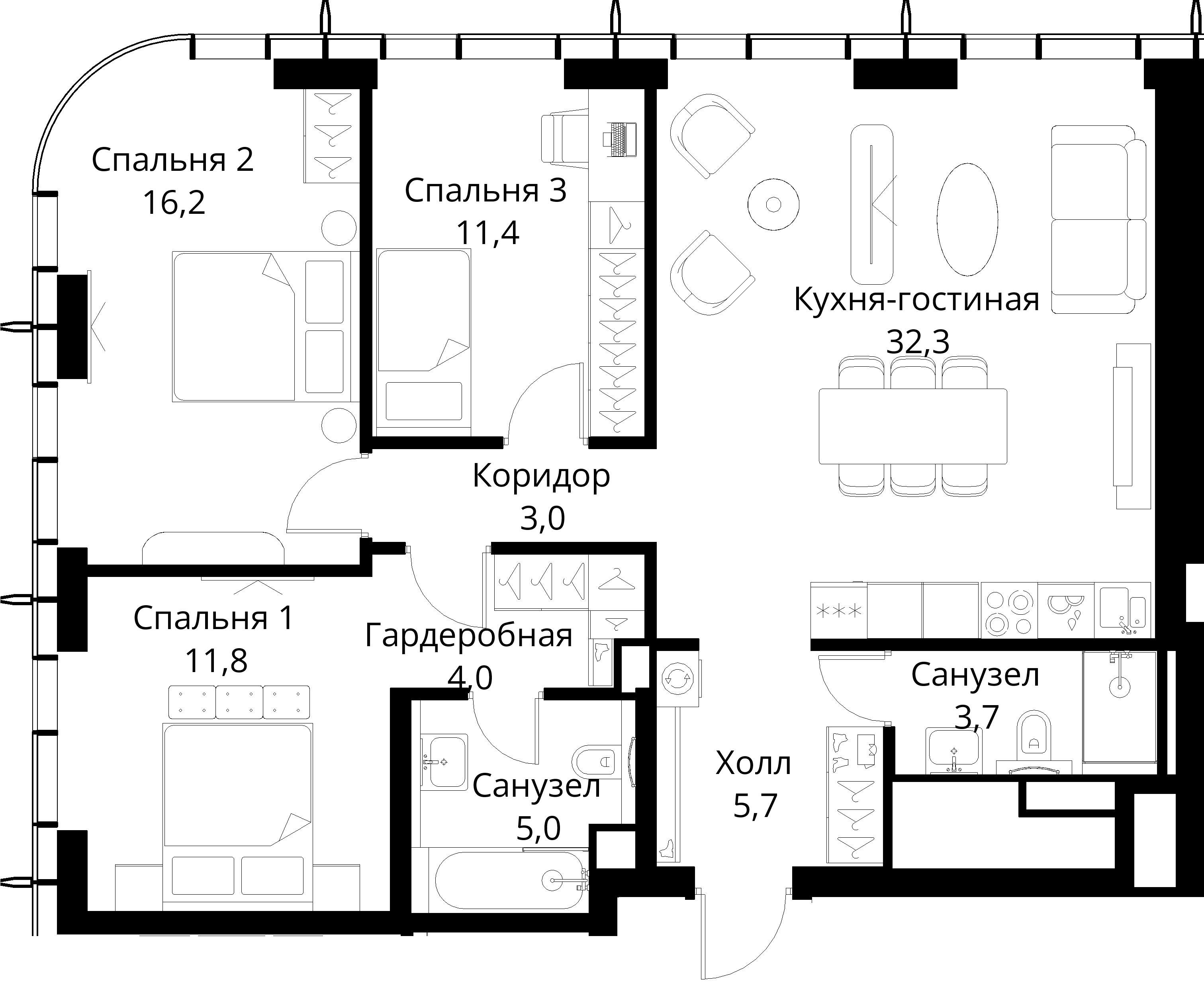 3-комнатная, 93,1 м² — 32 786 105 ₽