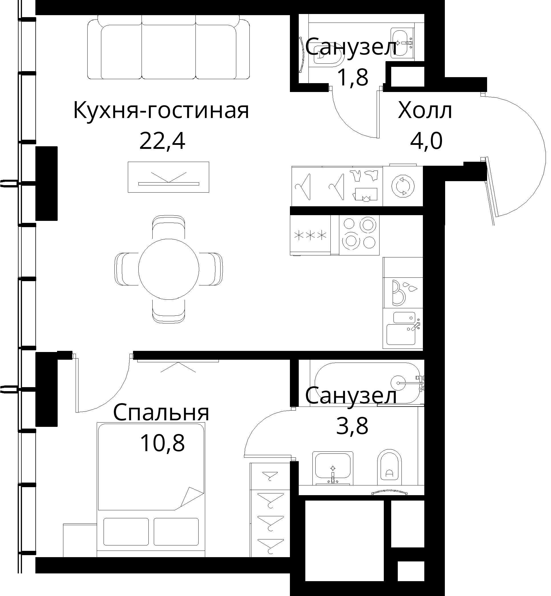 1-комнатная, 42,8 м² — 21 145 476 ₽