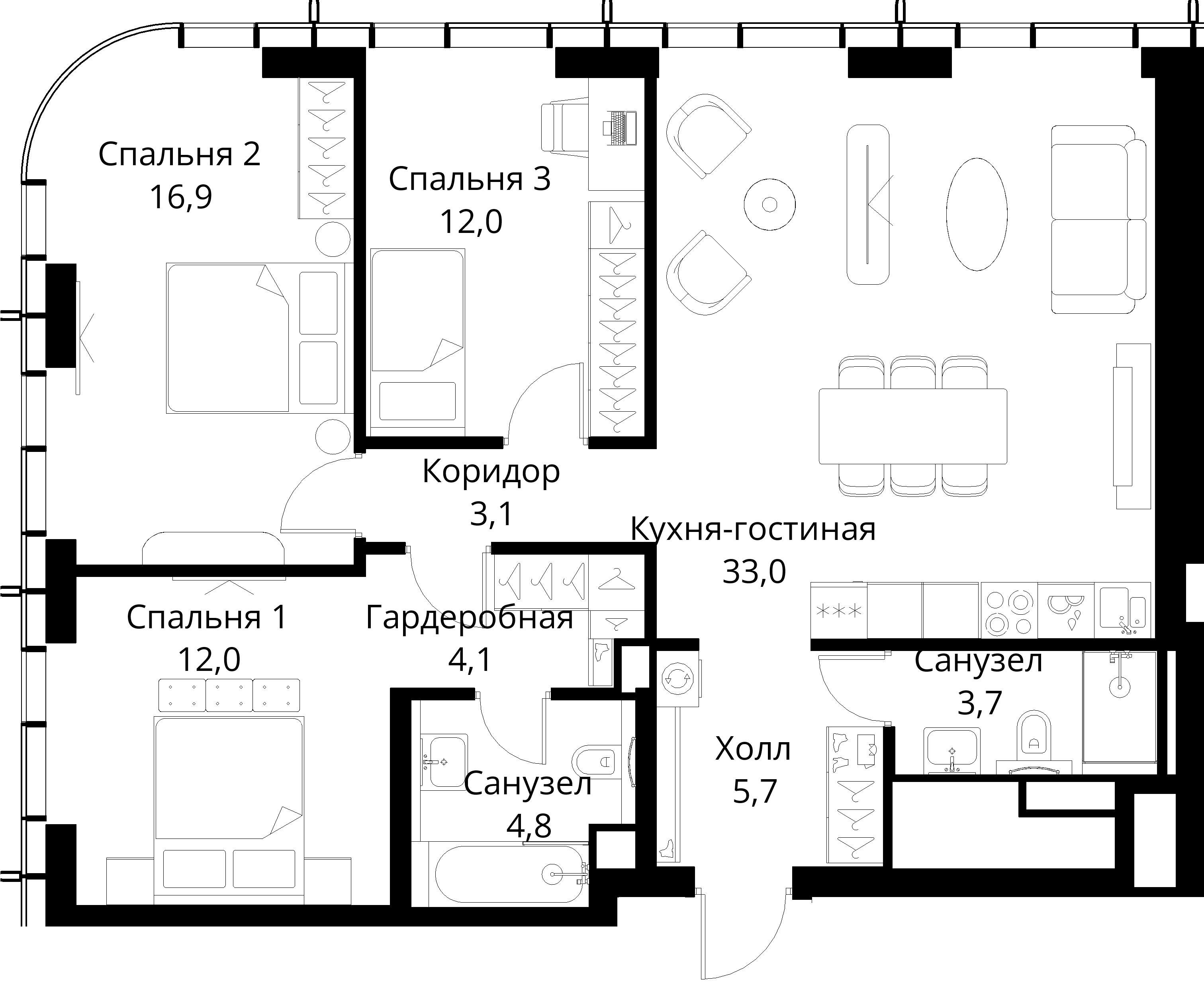 3-комнатная, 95,3 м² — 33 763 617 ₽