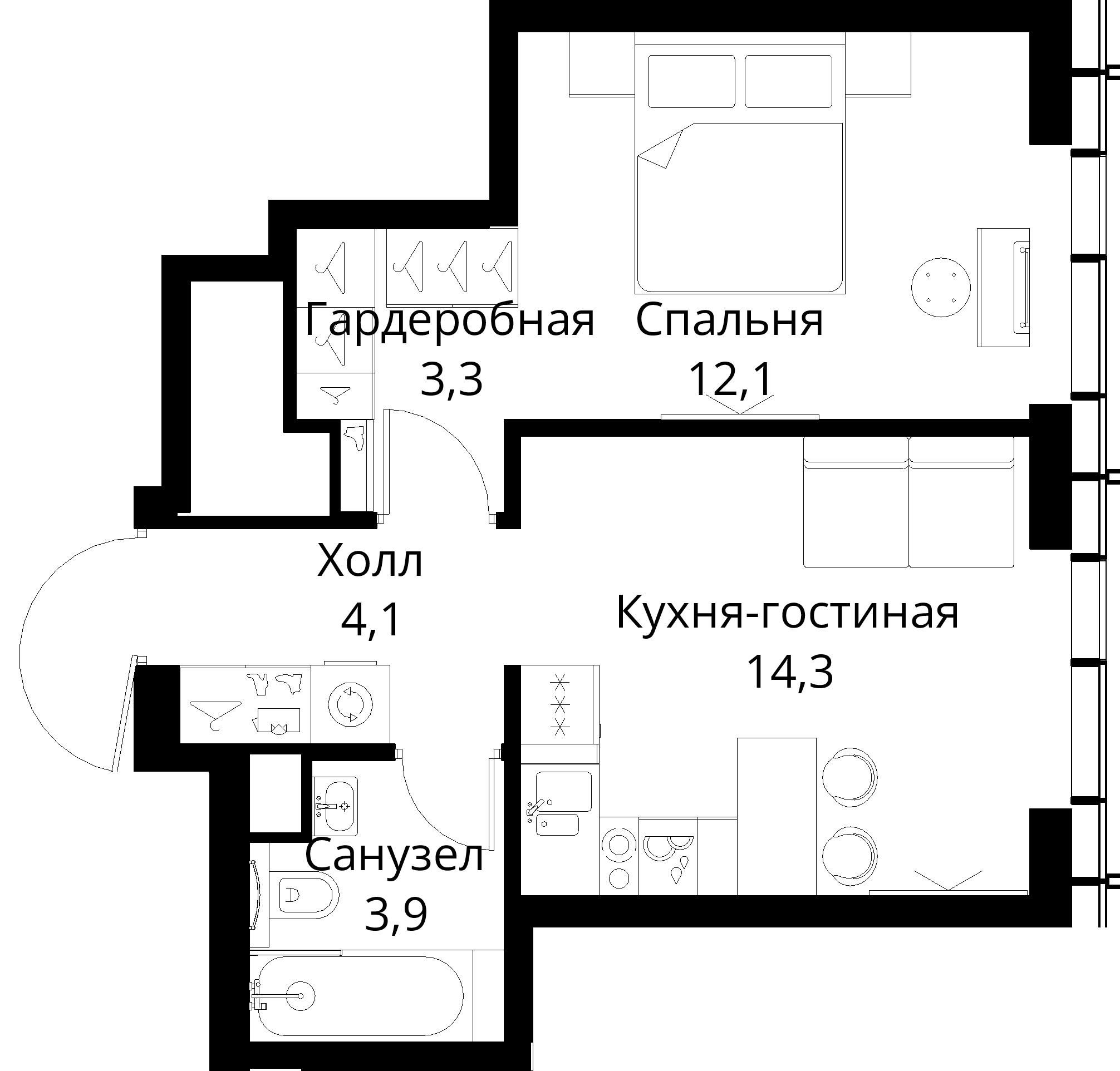 1-комнатная, 37,7 м² — 20 489 987 ₽