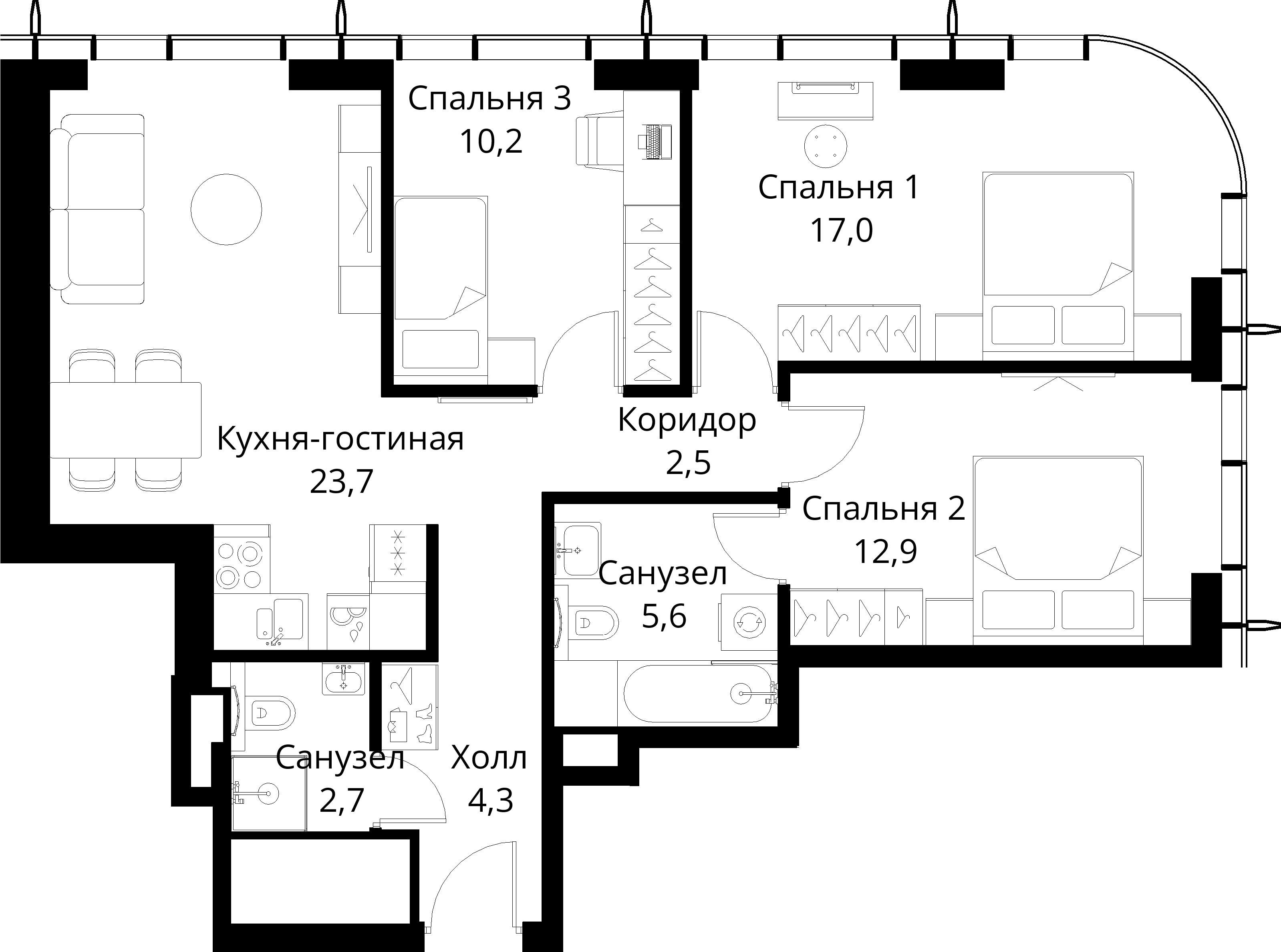 3-комнатная, 78,9 м² — 30 423 240 ₽