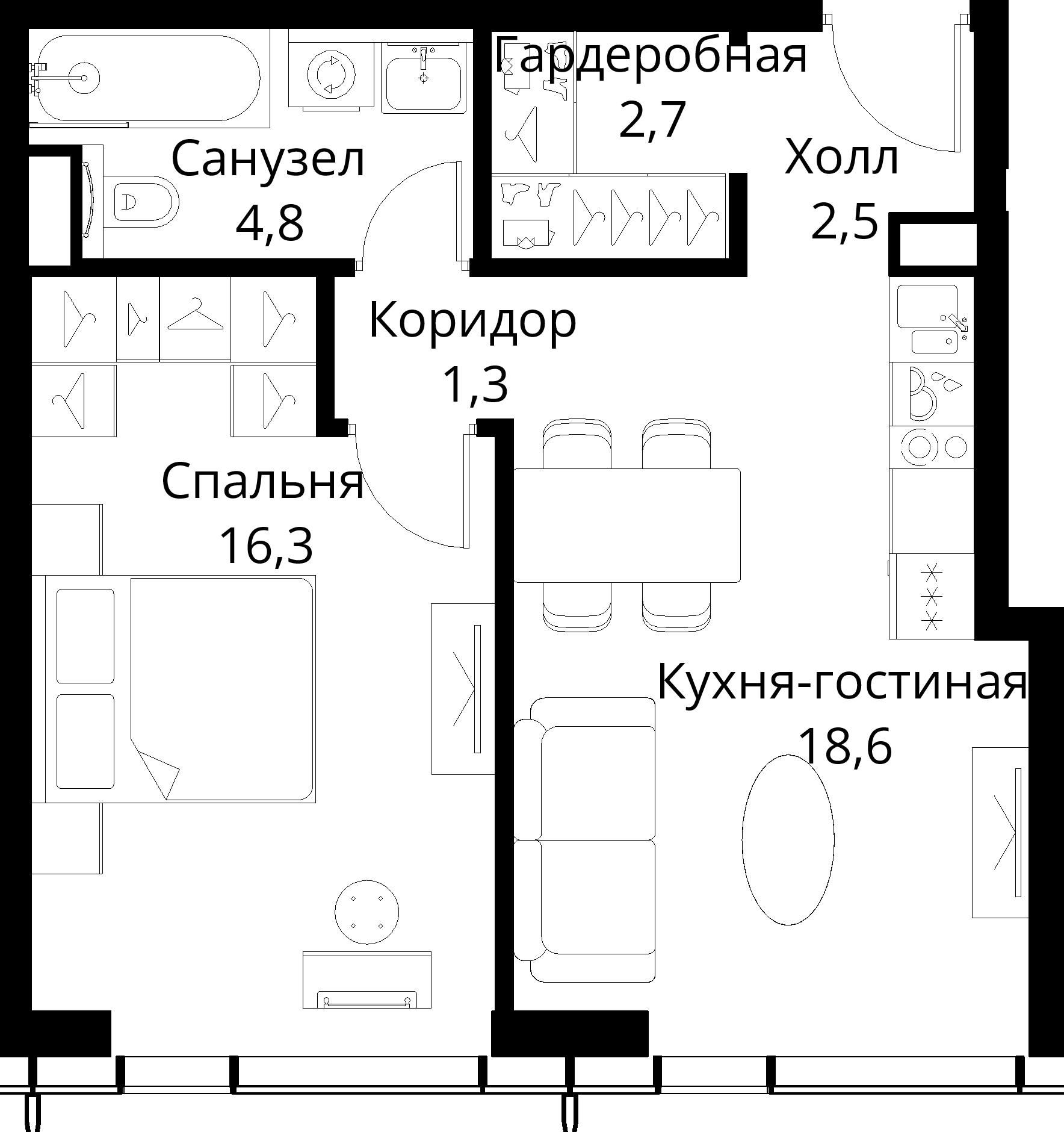 1-комнатная, 46,2 м² — 23 002 762 ₽