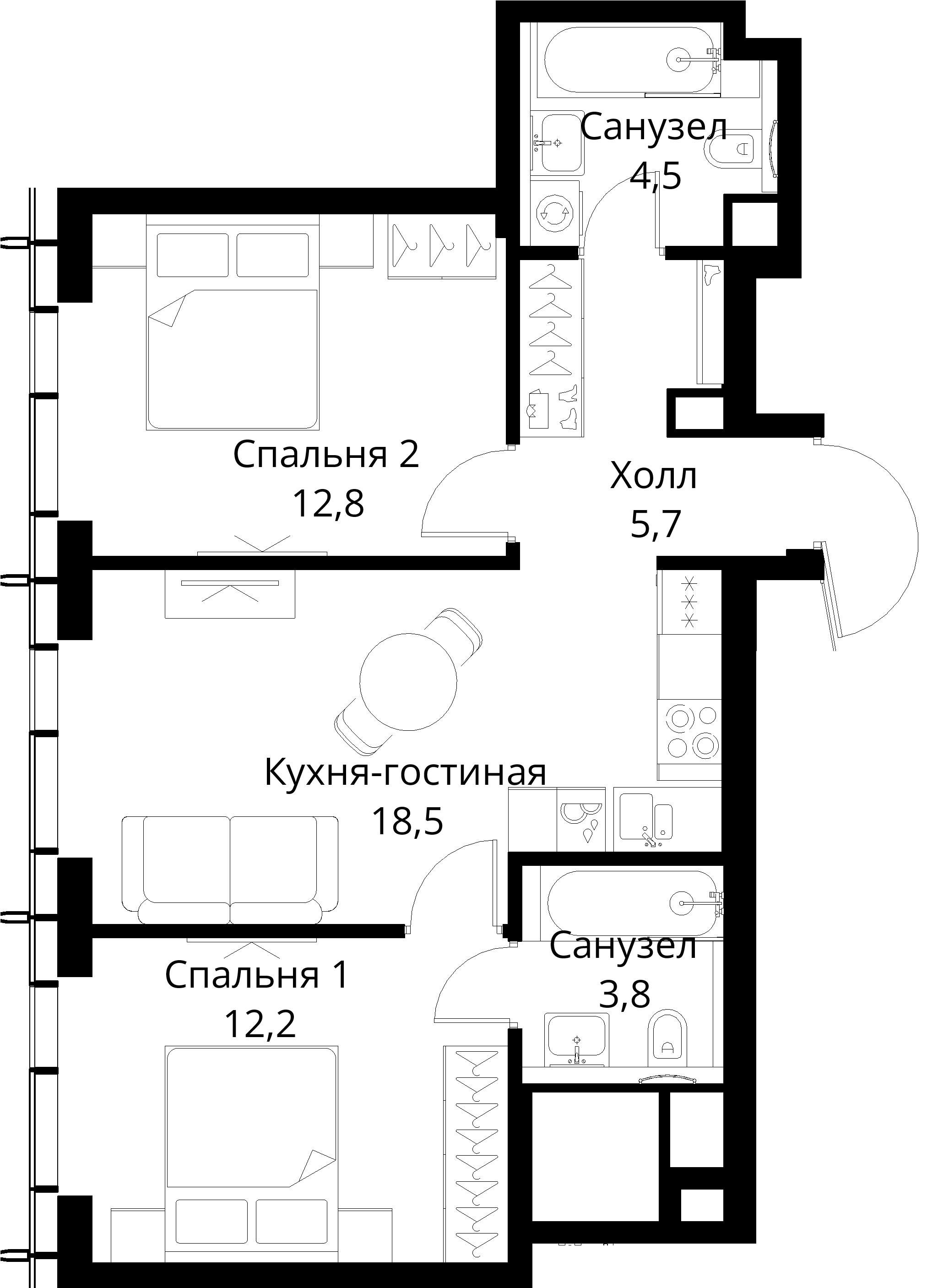 2-комнатная, 57,5 м² — 26 428 932 ₽