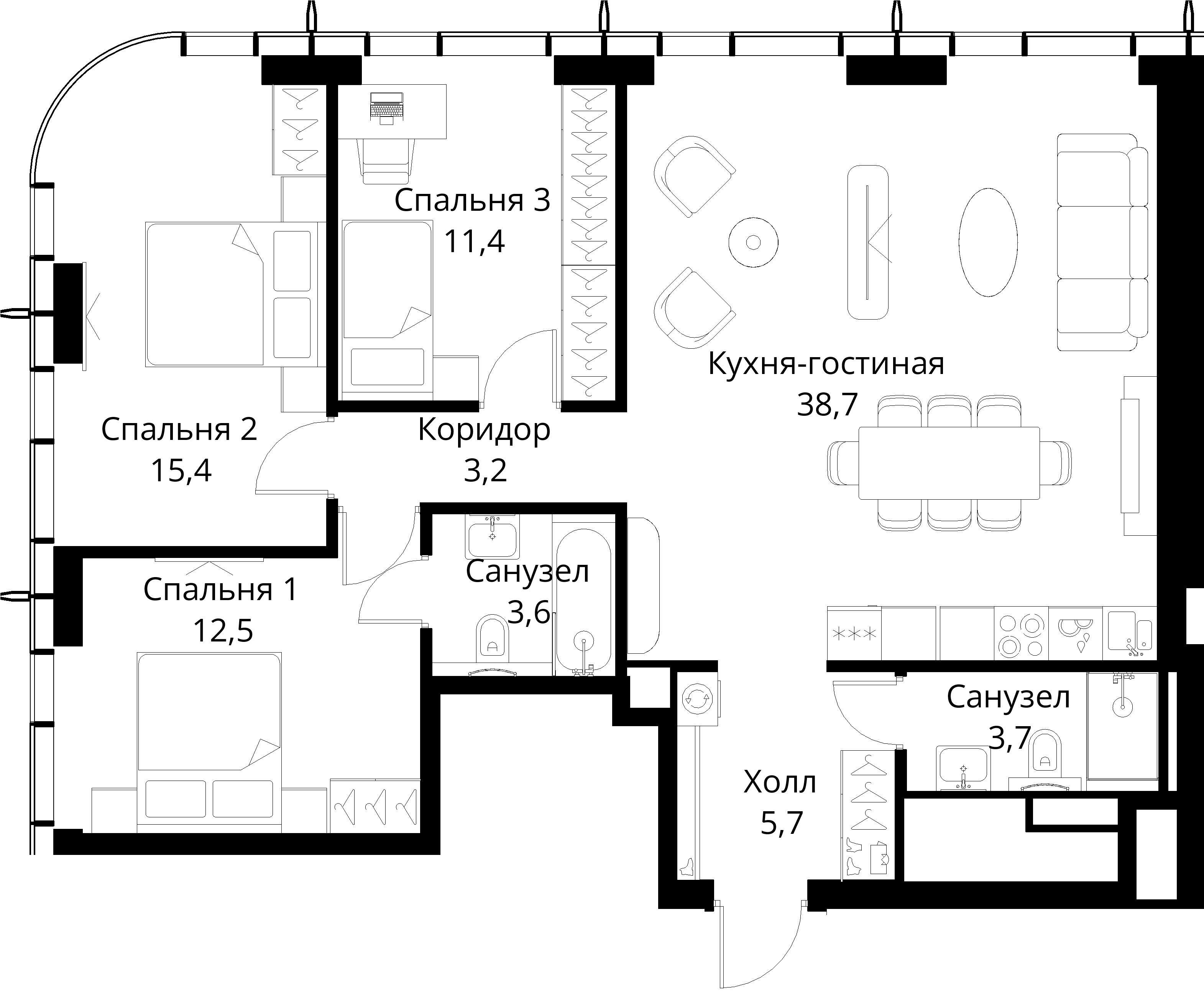 3-комнатная, 94,2 м² — 33 352 282 ₽