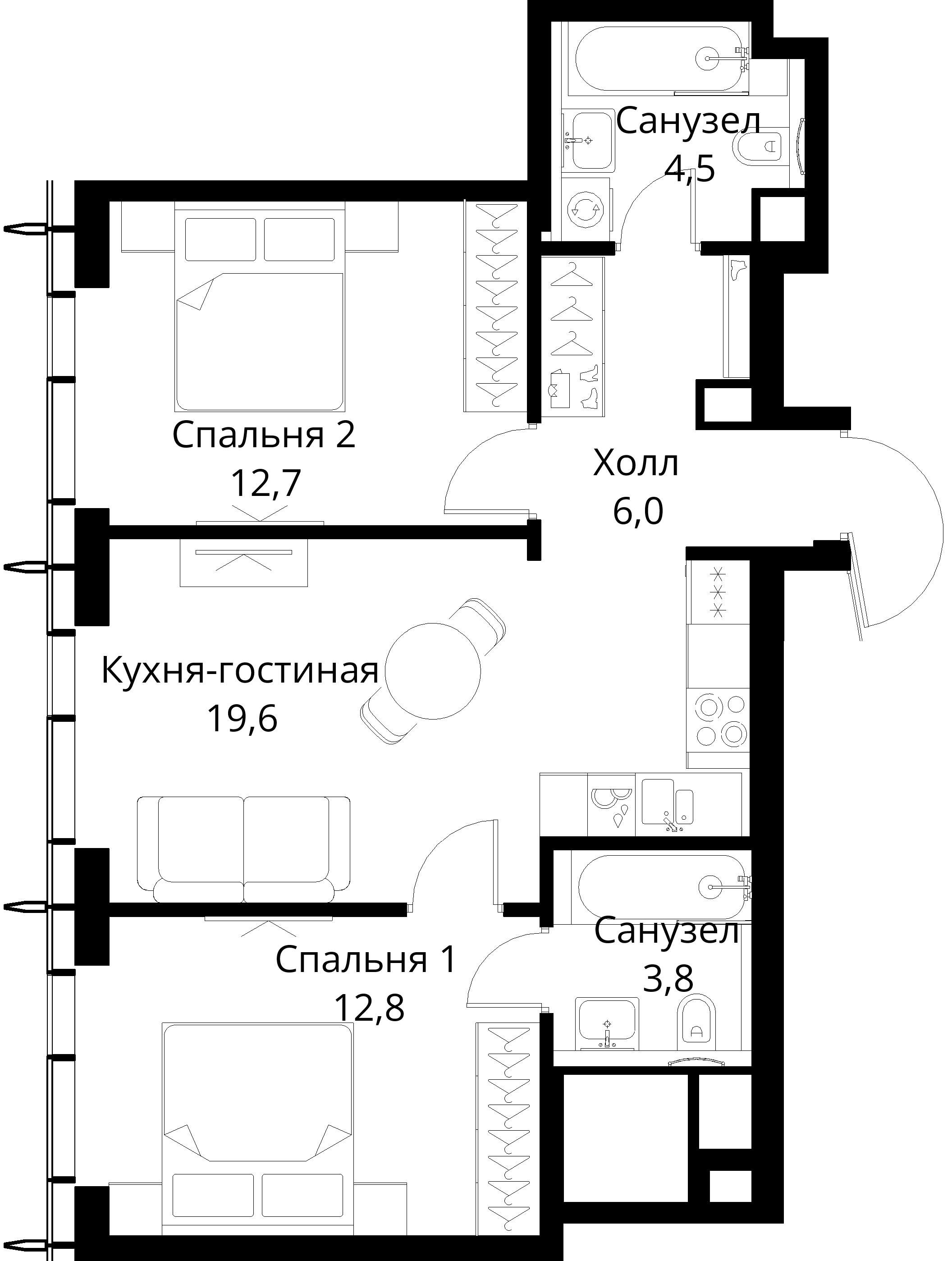 2-комнатная, 59,4 м² — 26 692 096 ₽