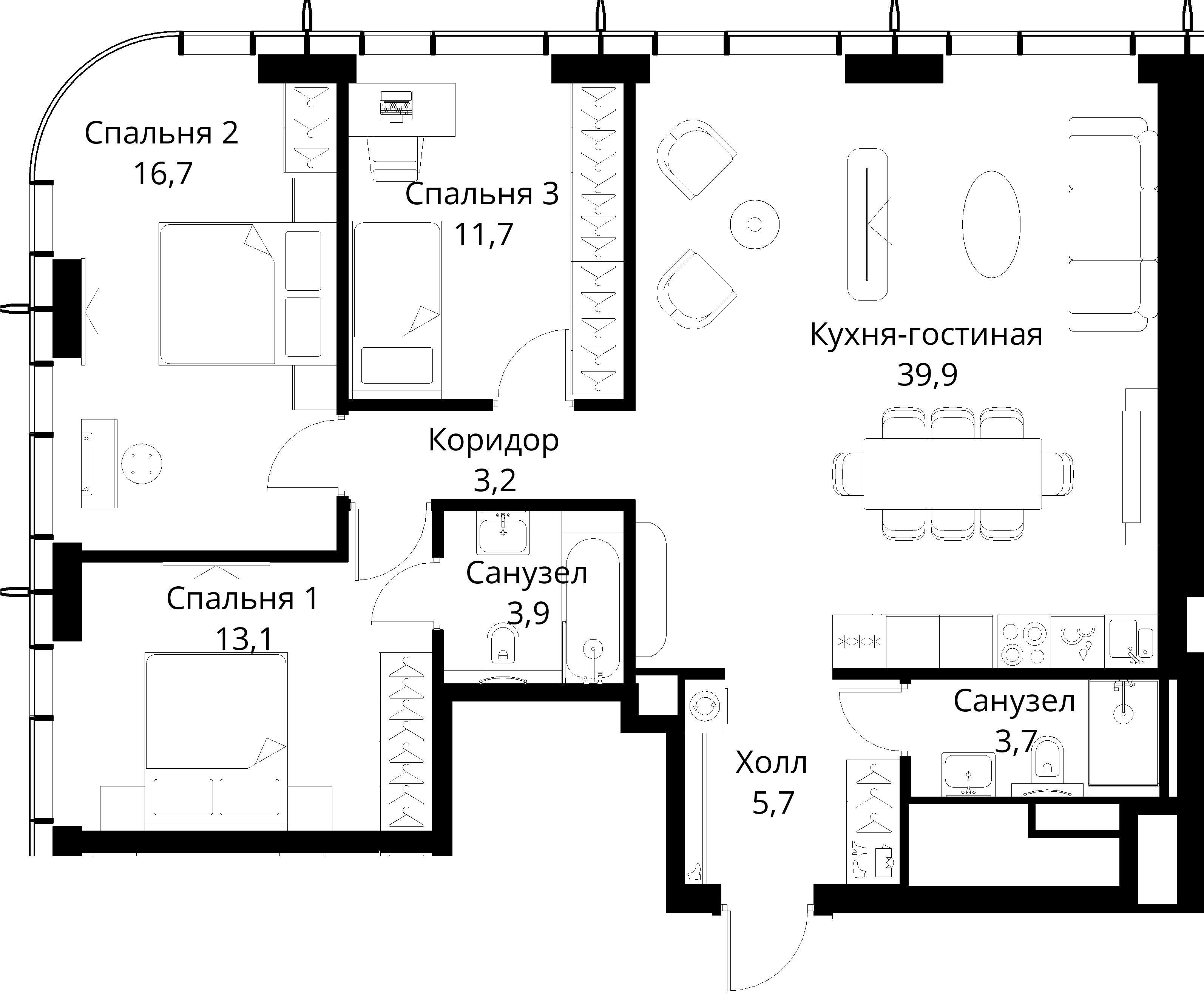 3-комнатная, 97,9 м² — 34 673 487 ₽