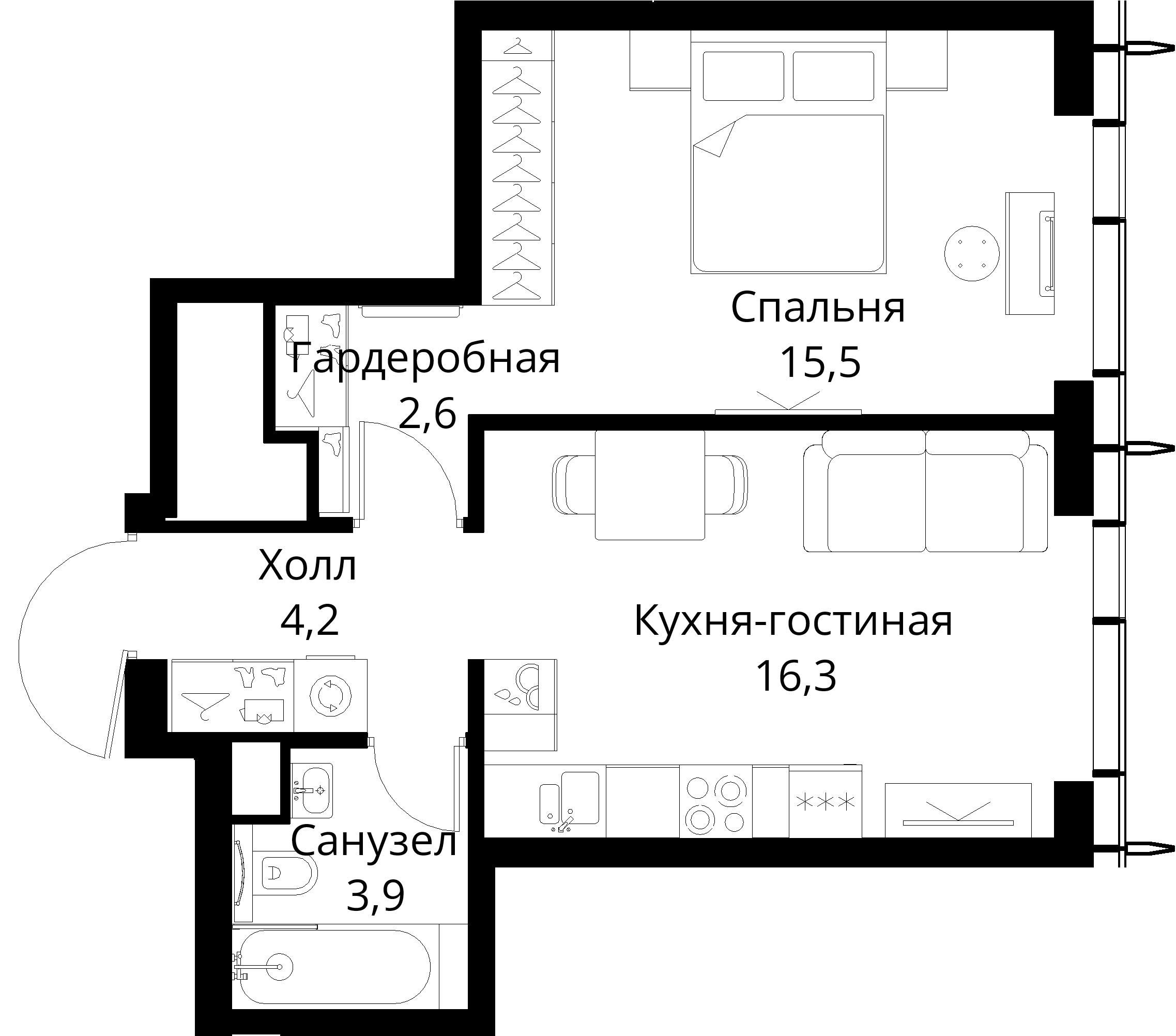 1-комнатная, 42,5 м² — 21 303 758 ₽