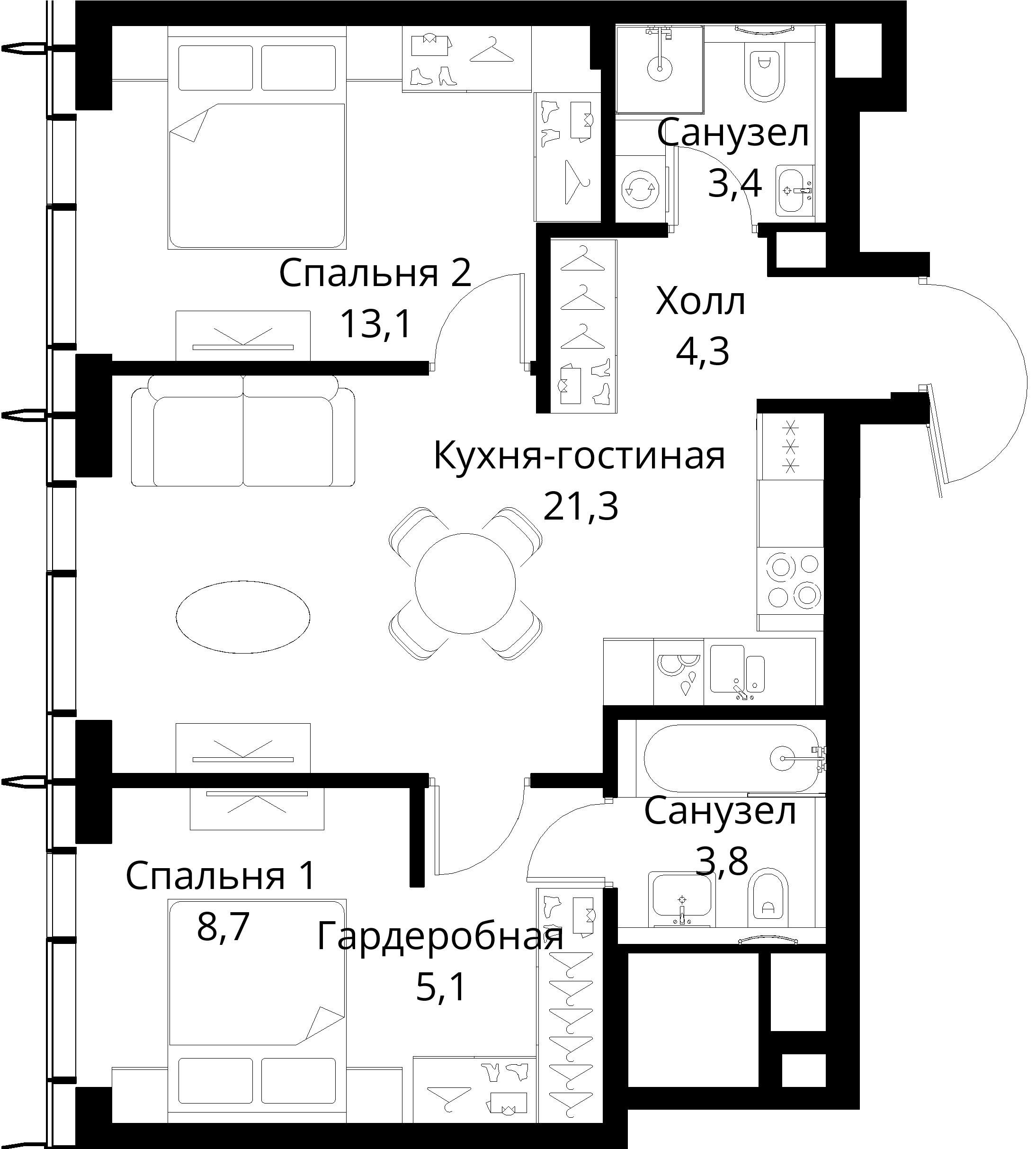 2-комнатная, 59,7 м² — 26 798 106 ₽