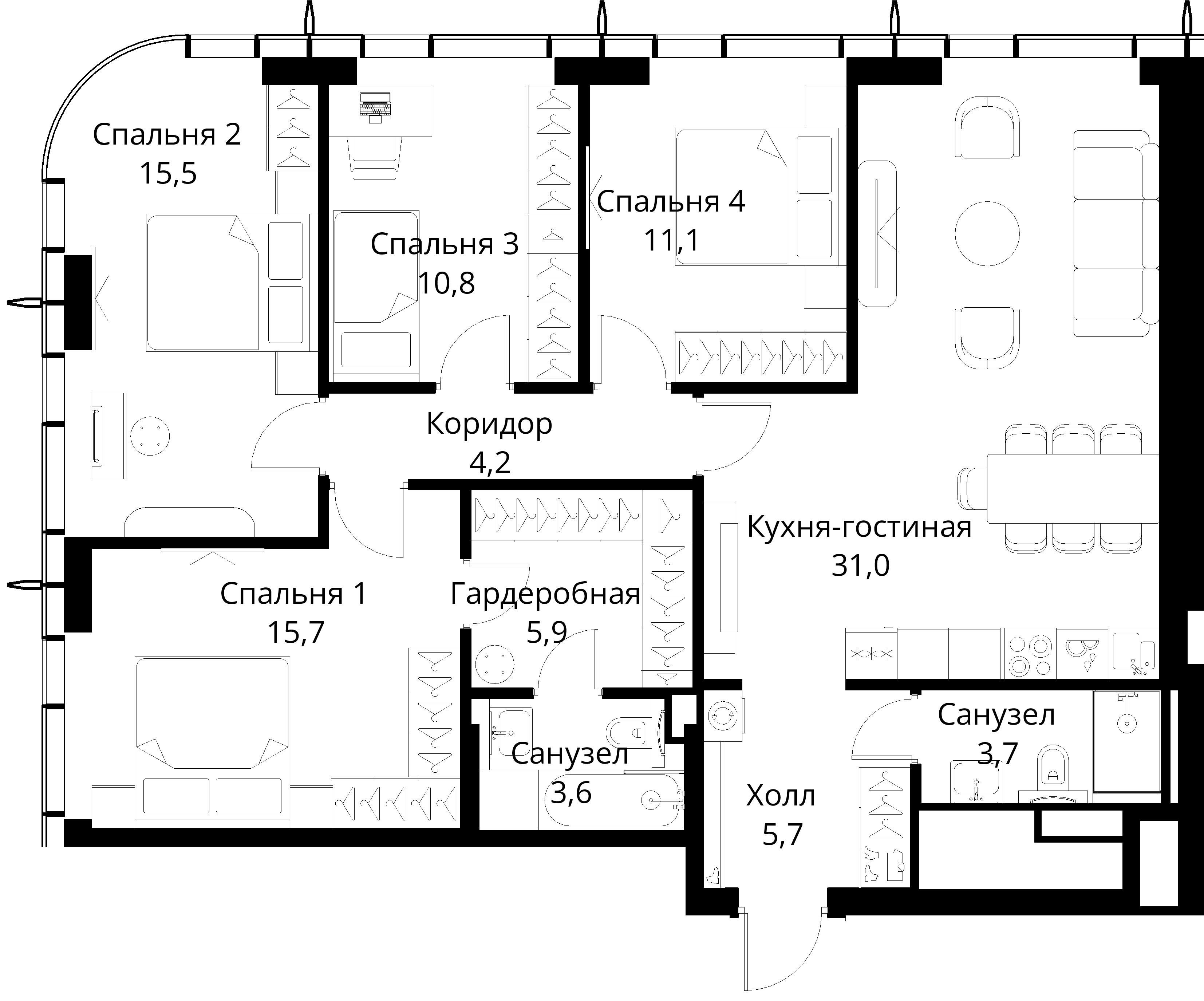 4-комнатная, 107,2 м² — 37 271 864 ₽