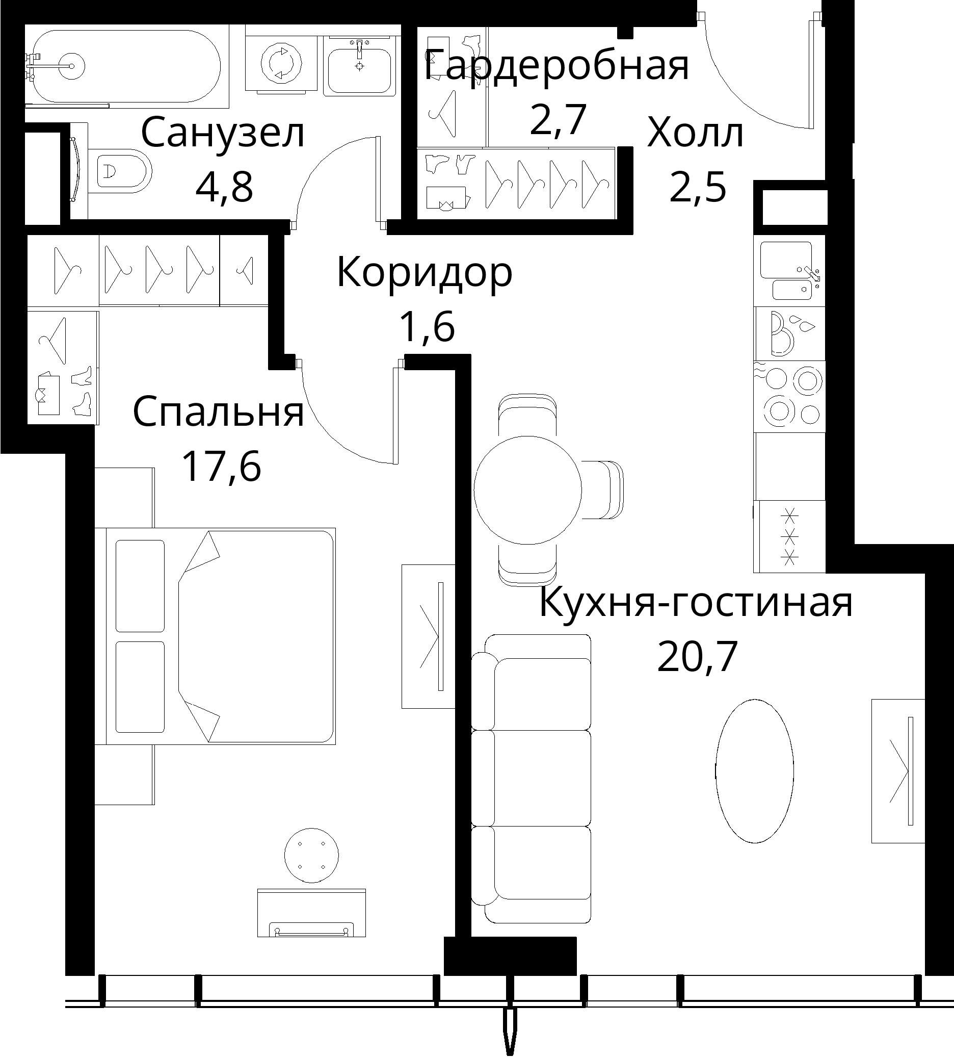 1-комнатная, 49,9 м² — 24 295 187 ₽