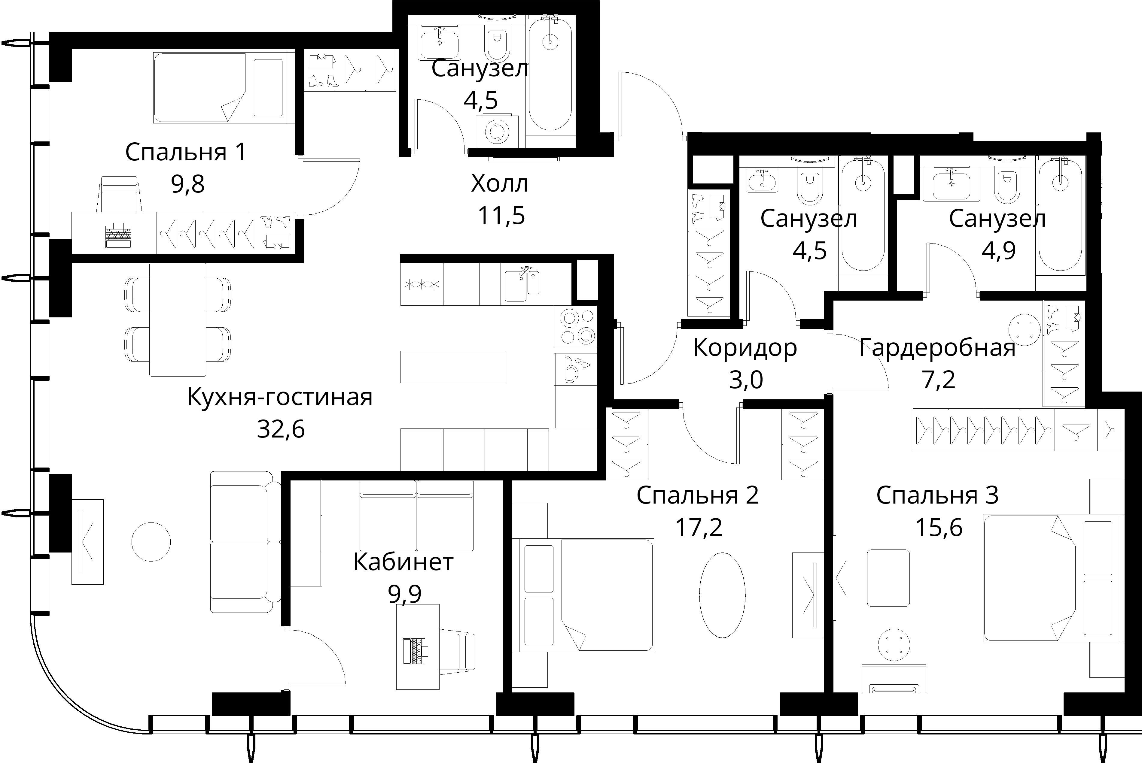 3-комнатная, 120,7 м² — 47 225 806 ₽