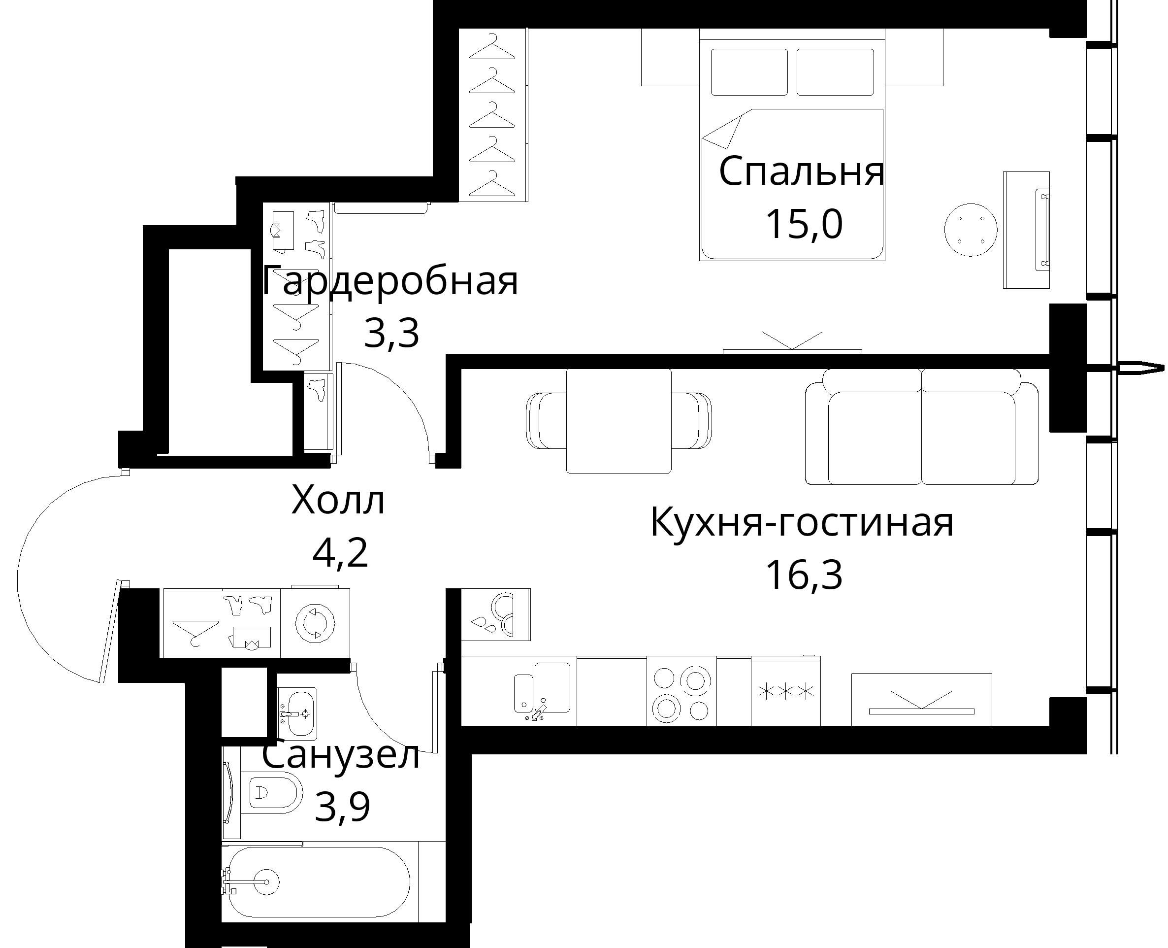 1-комнатная, 42,7 м² — 21 490 555 ₽