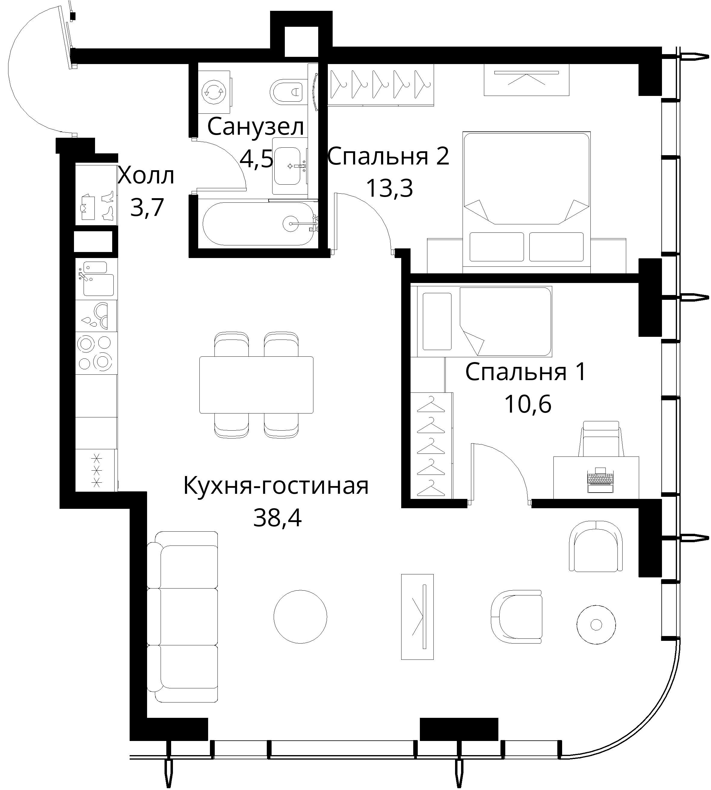 2-комнатная, 70,5 м² — 35 112 785 ₽