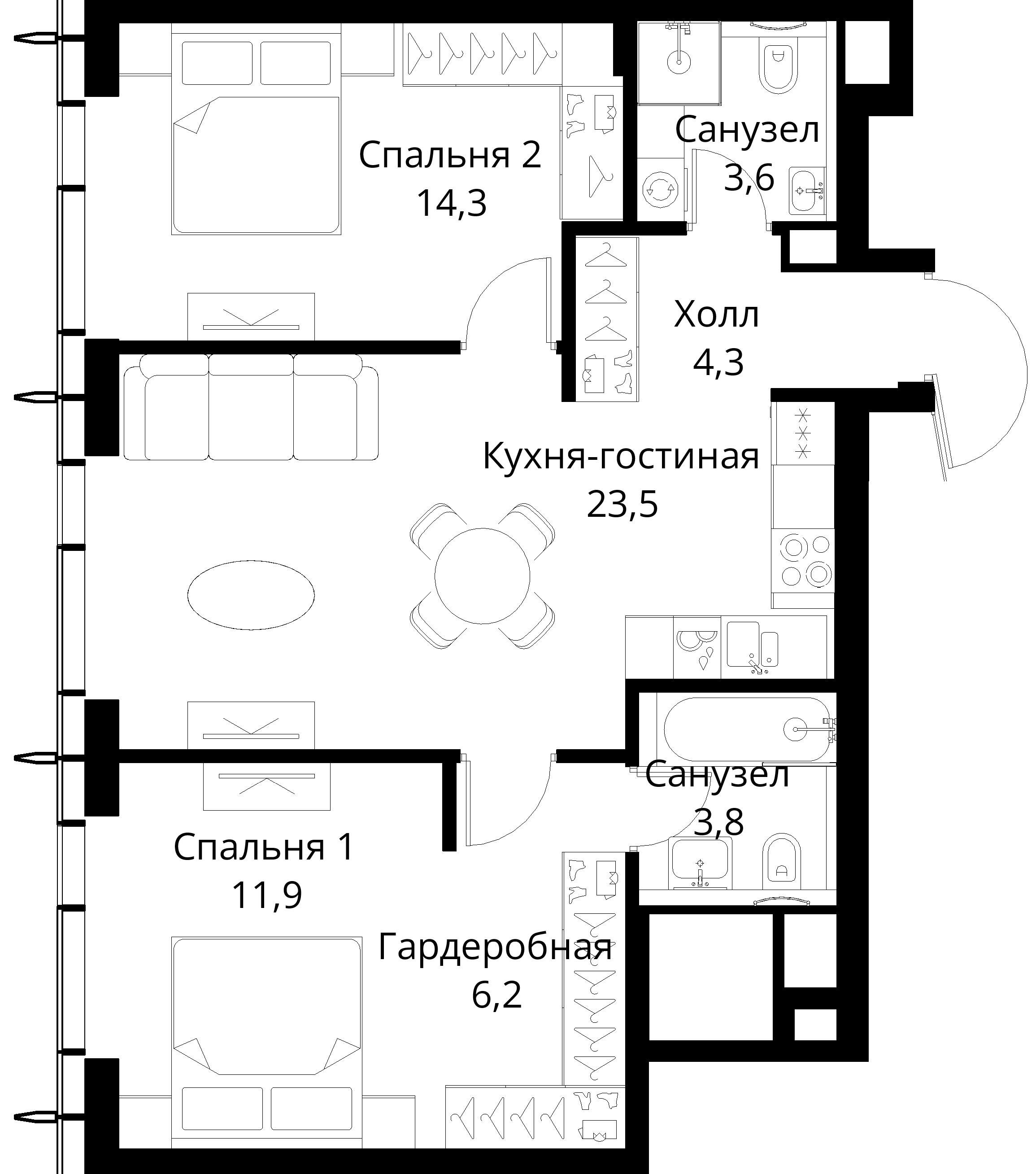 2-комнатная, 67,6 м² — 28 495 083 ₽