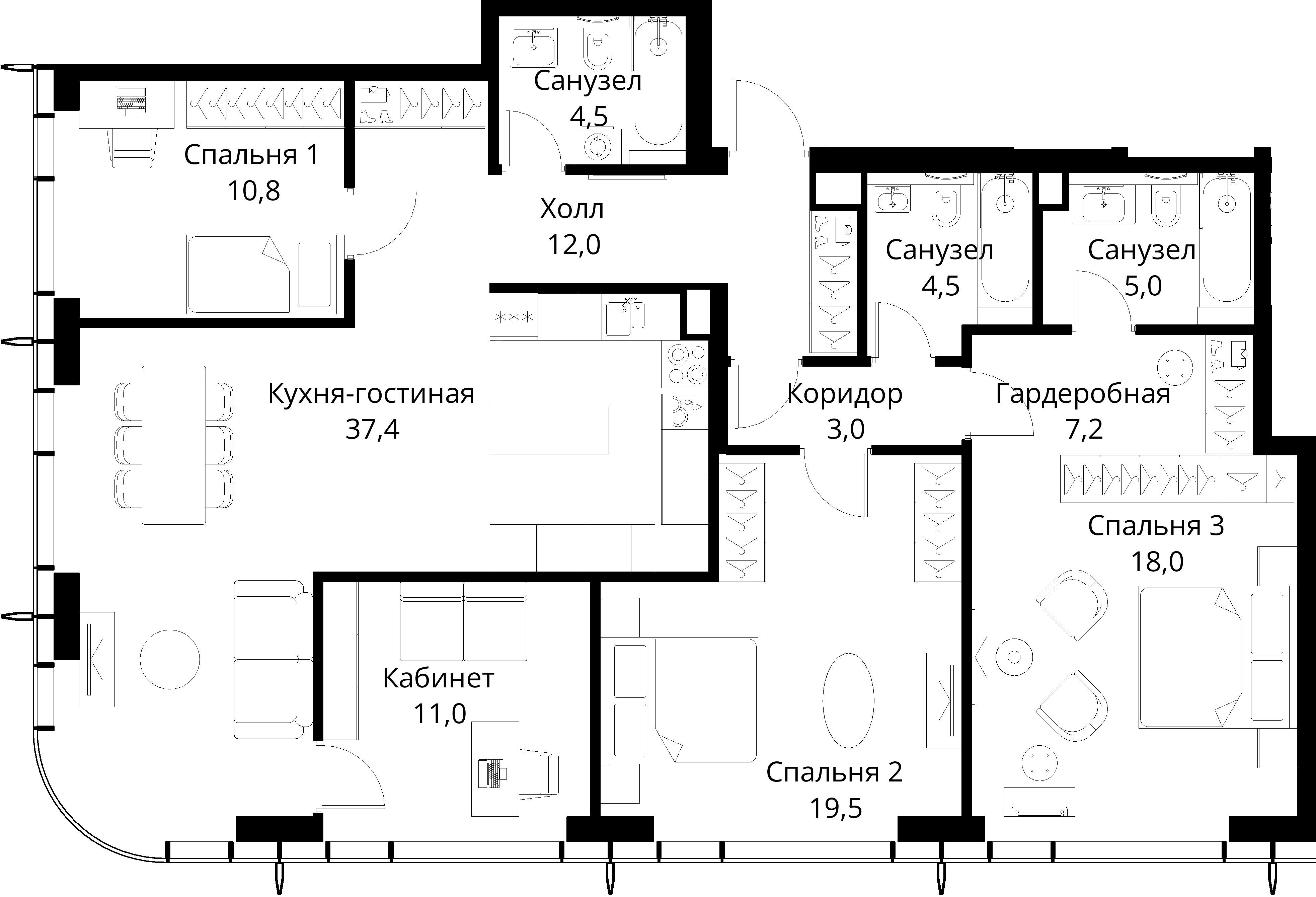 3-комнатная, 132,9 м² — 53 413 878 ₽