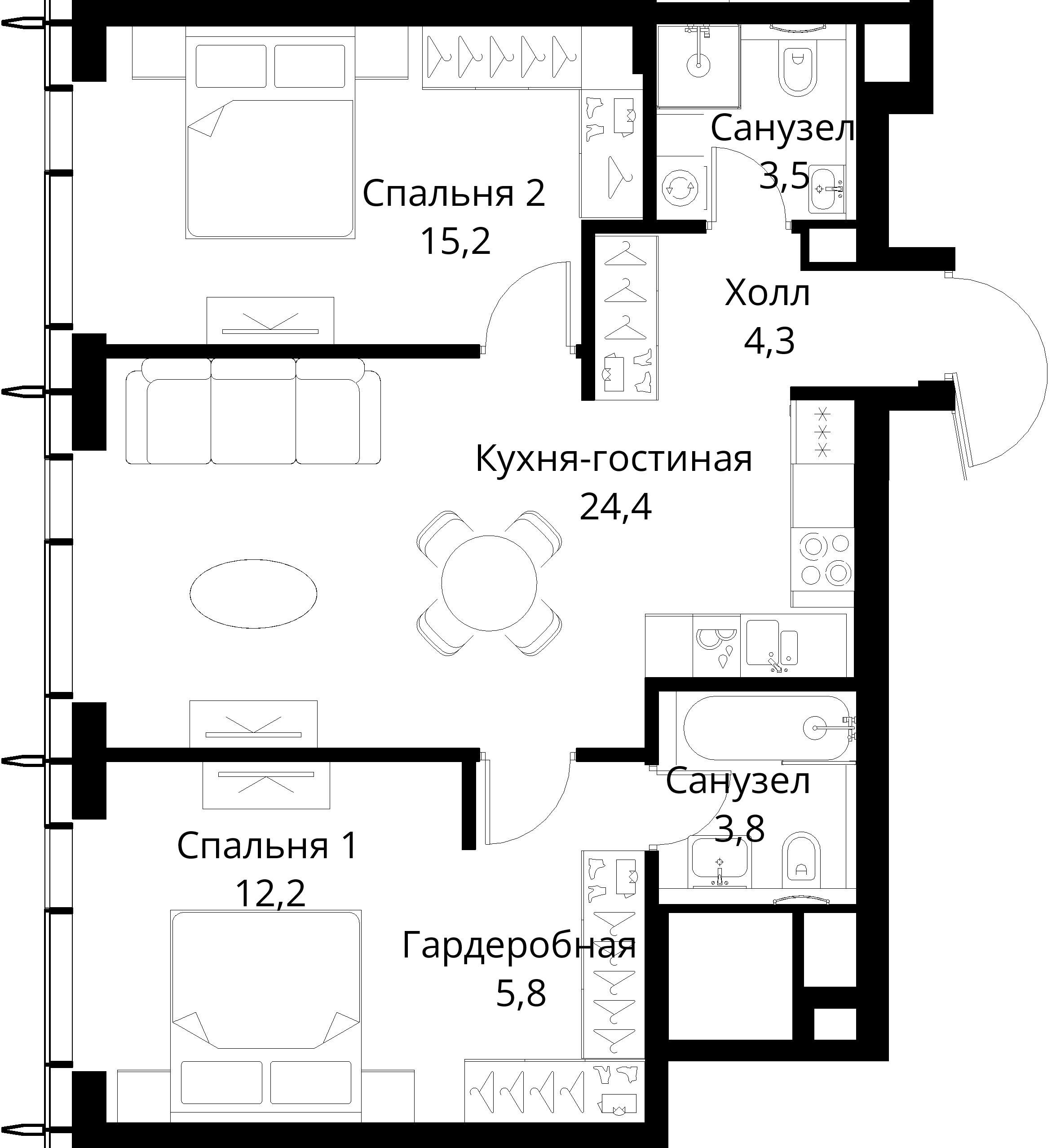 2-комнатная, 69,2 м² — 28 819 820 ₽