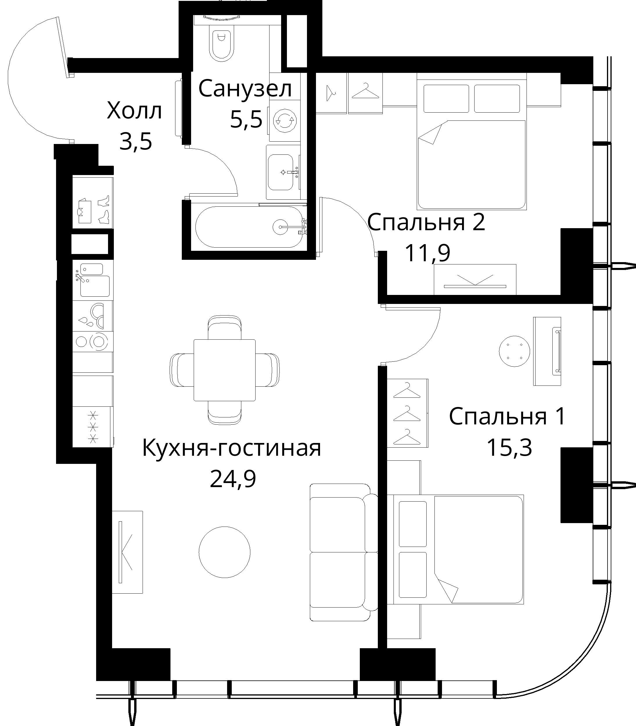 2-комнатная, 61,1 м² — 26 355 002 ₽