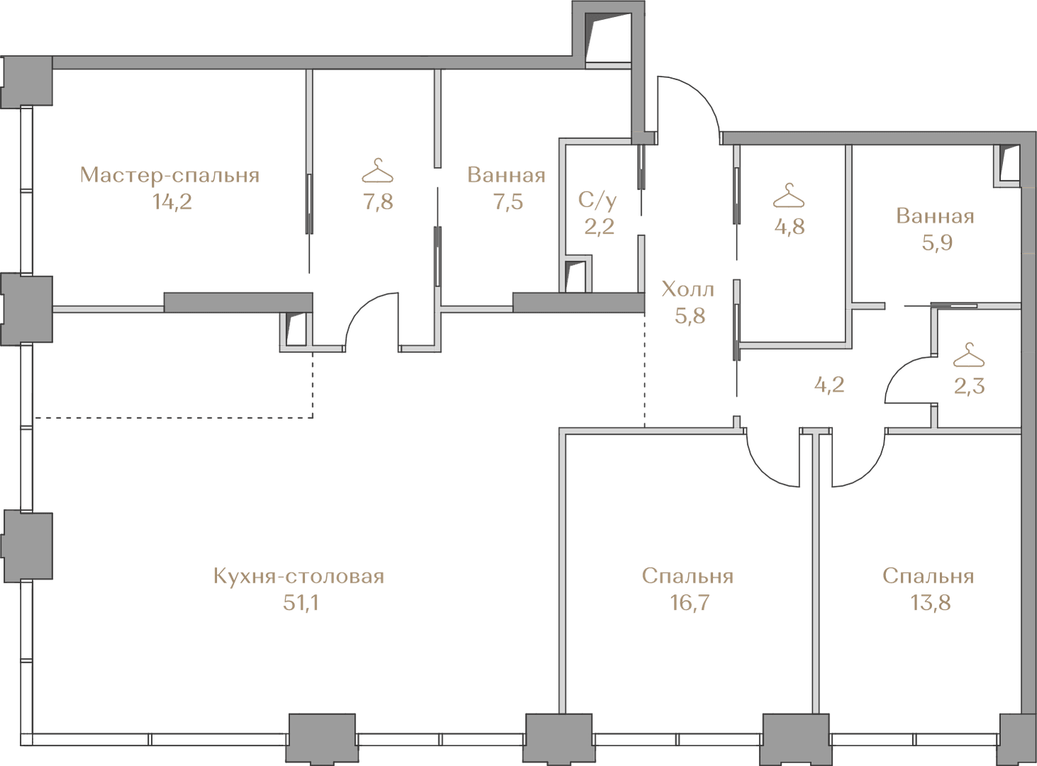 3-комнатная, 136,3 м² — 259 356 000 ₽
