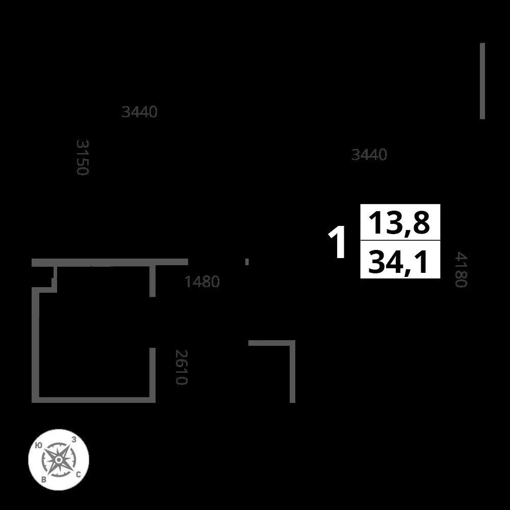 1-комнатная, 34,2 м² — 11 909 466 ₽