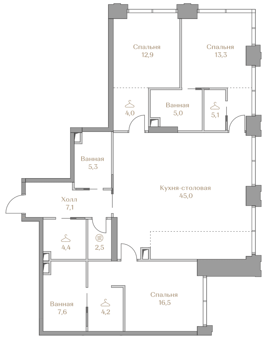 3-комнатная, 132,9 м² — 218 134 000 ₽