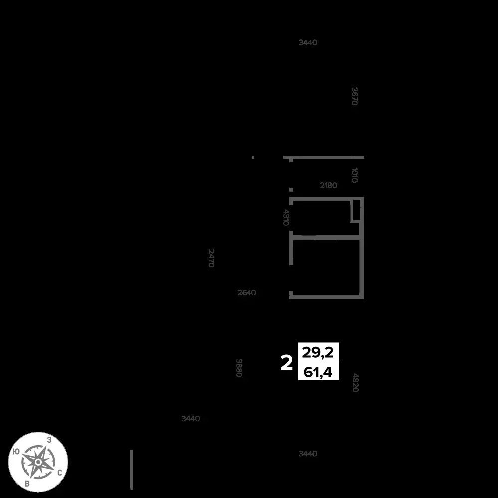 2-комнатная, 61,4 м² — 14 654 952 ₽