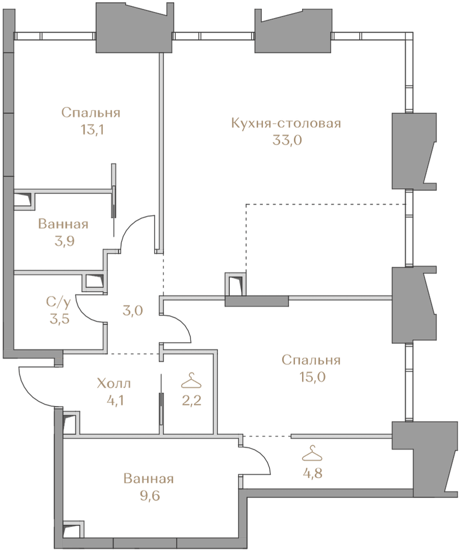 2-комнатная, 92,2 м² — 149 989 000 ₽