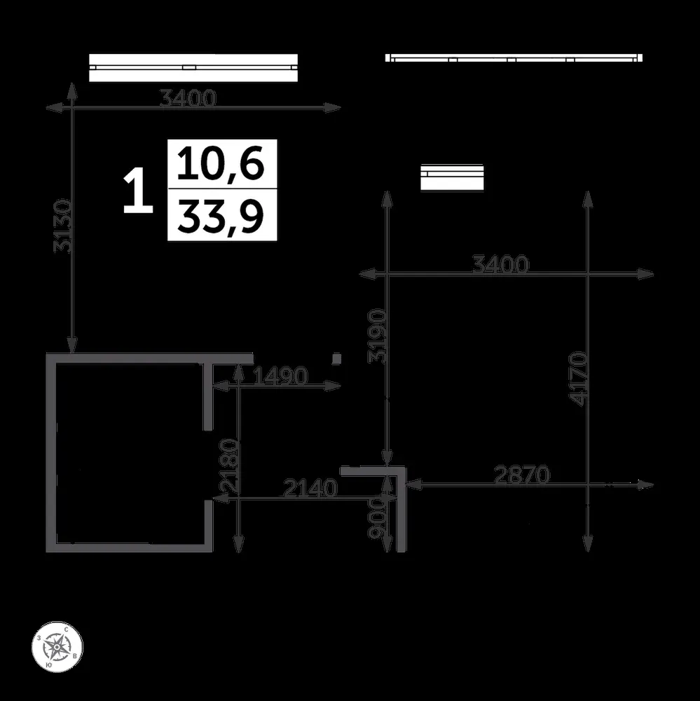 1-комнатная, 34,4 м² — 10 935 760 ₽