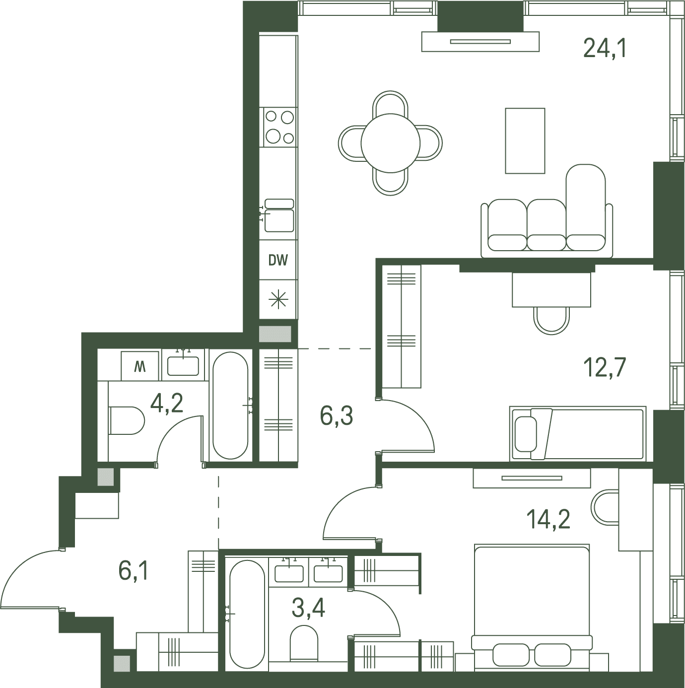 2-комнатная, 71 м² — 51 943 600 ₽