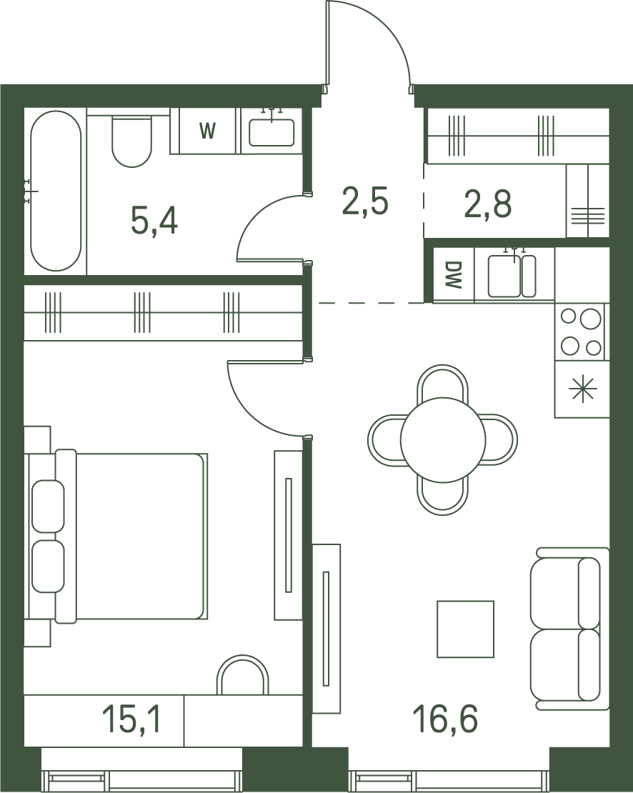 1-комнатная, 42,4 м² — 34 496 640 ₽