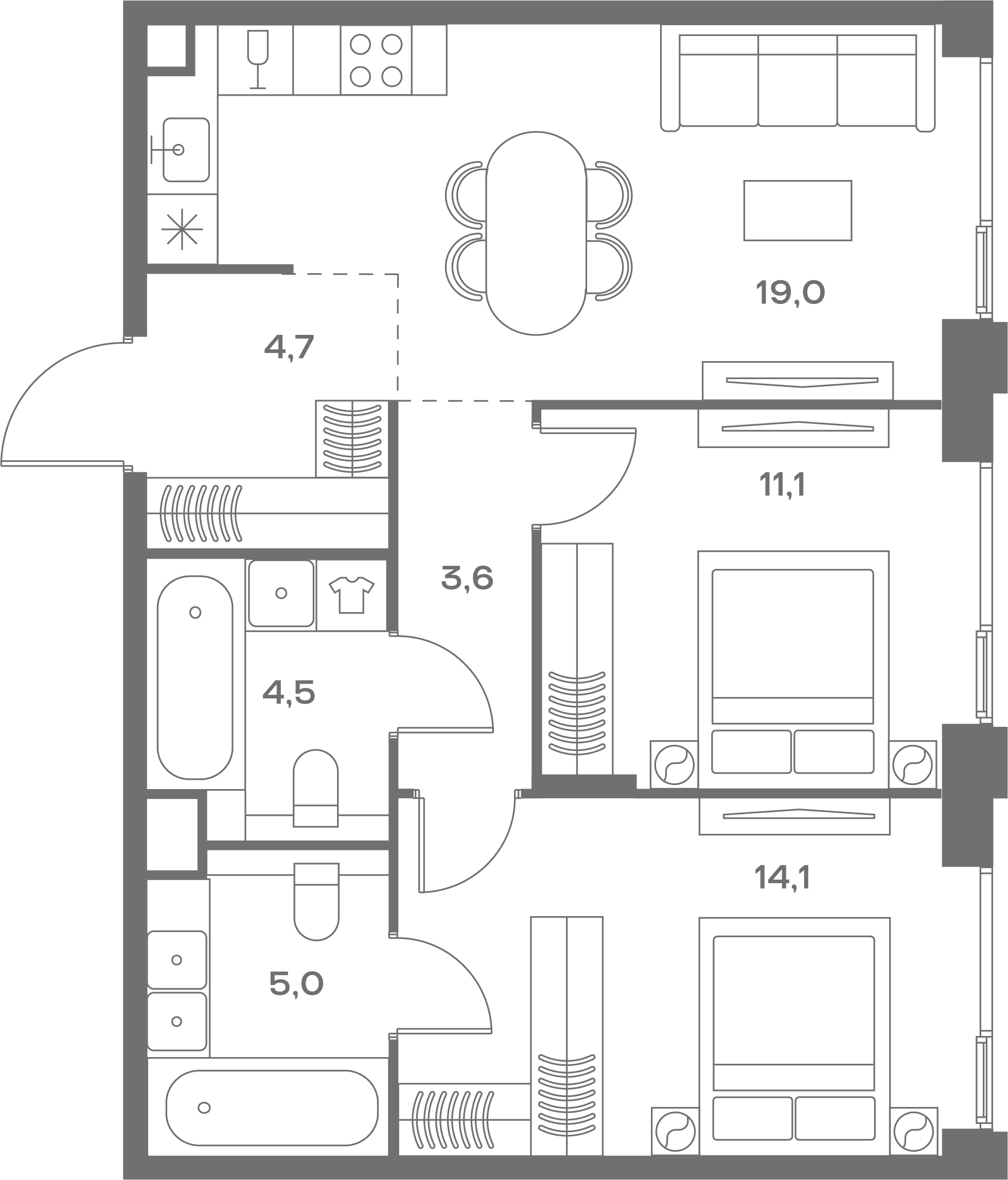 2-комнатная, 62 м² — 47 647 000 ₽
