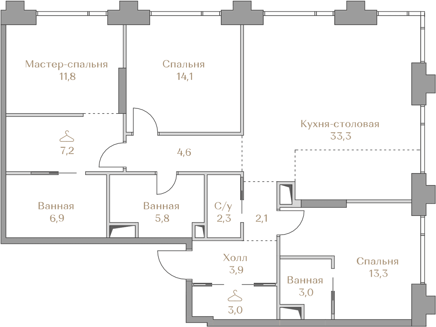 3-комнатная, 111,3 м² — 189 651 000 ₽