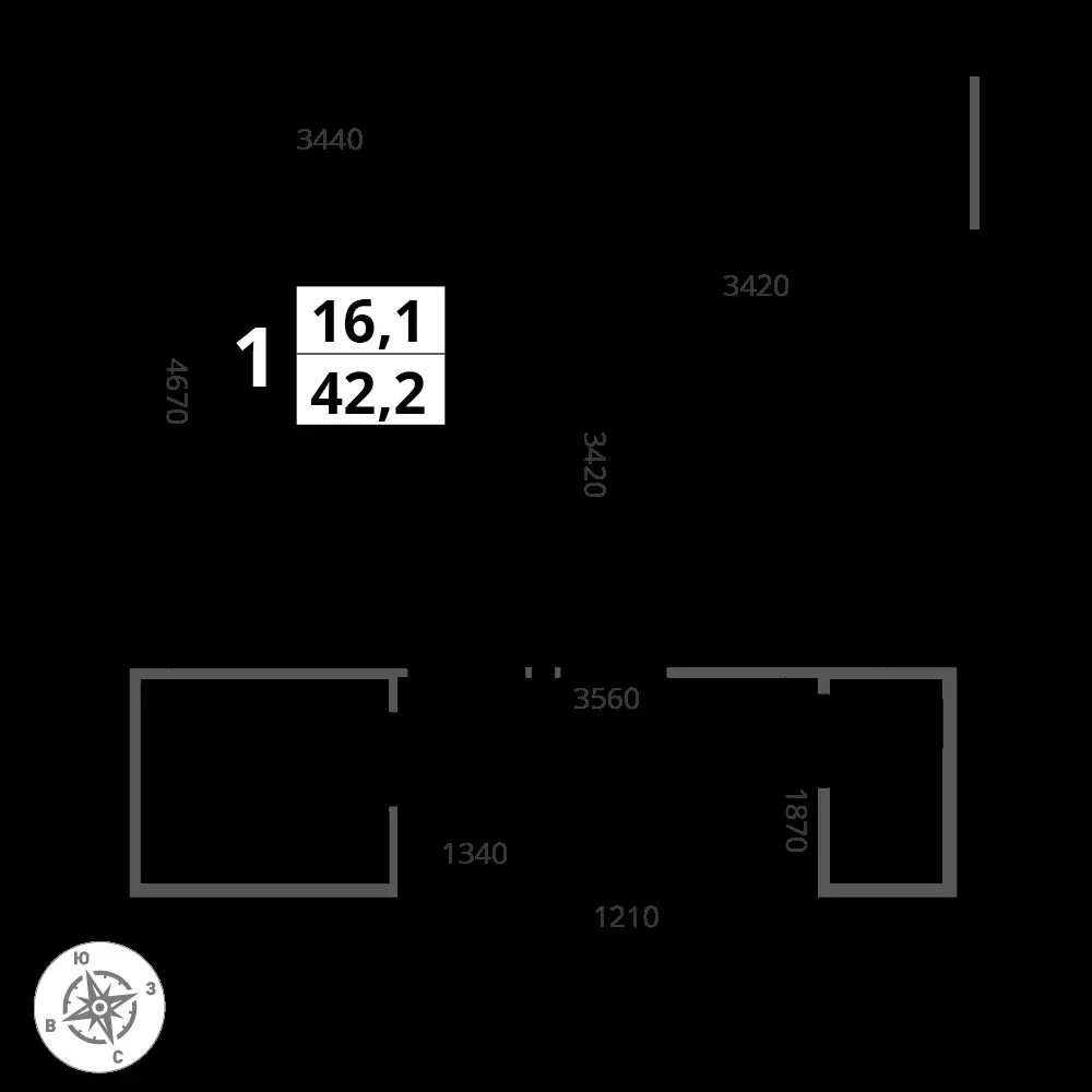 1-комнатная, 42,1 м² — 12 657 028 ₽
