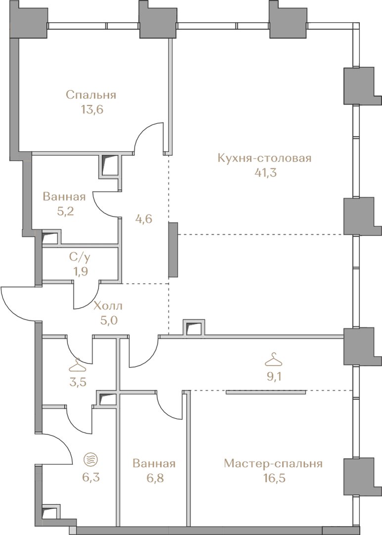 2-комнатная, 113,8 м² — 226 577 000 ₽