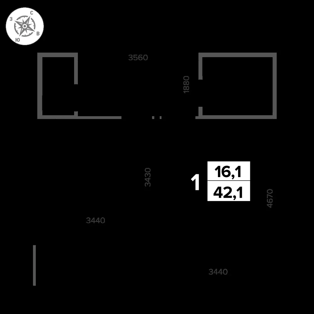 1-комнатная, 42,1 м² — 11 565 712 ₽