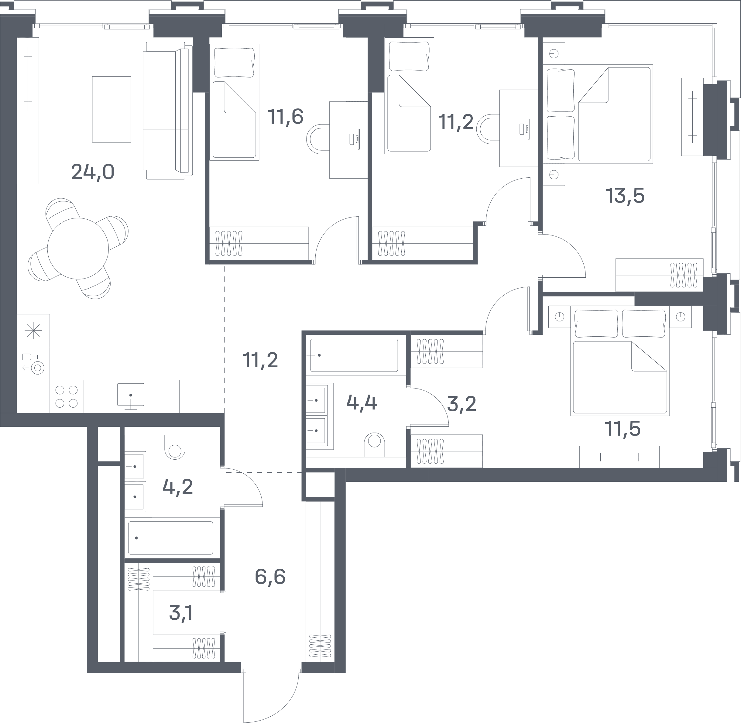 4-комнатная, 104,2 м² — 77 701 940 ₽