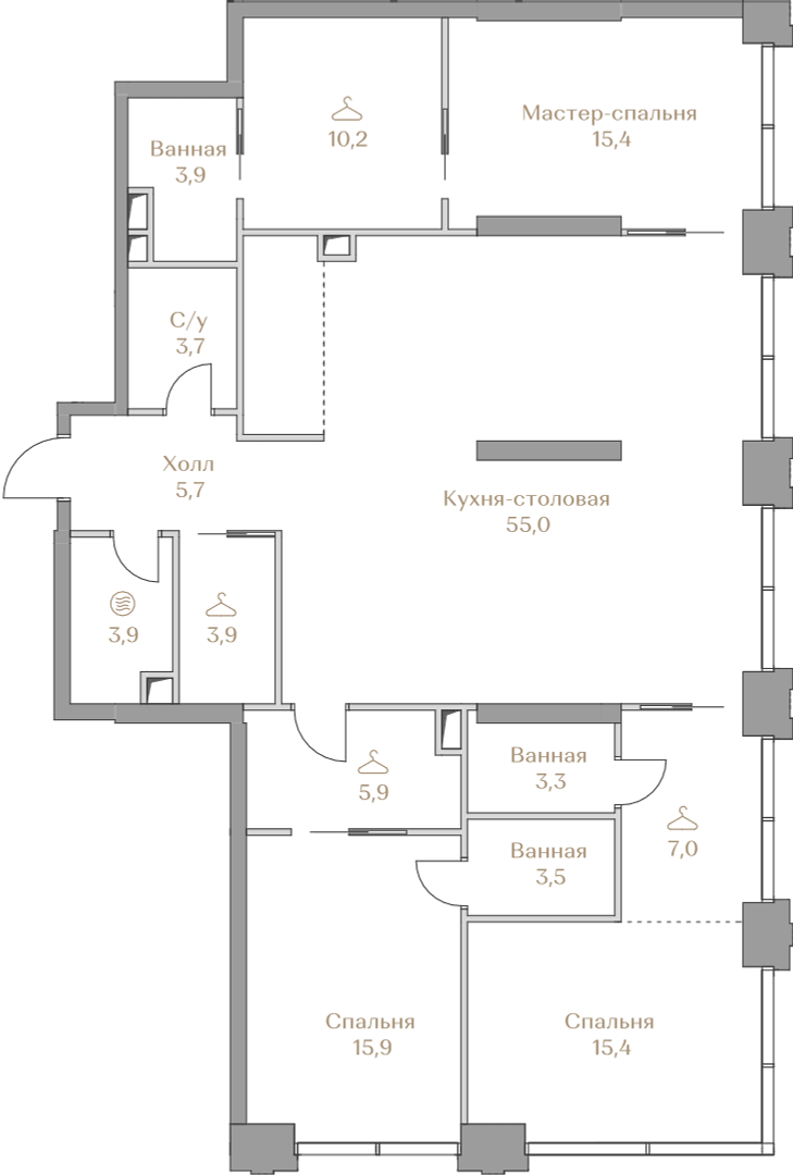 3-комнатная, 152,8 м² — 285 793 000 ₽