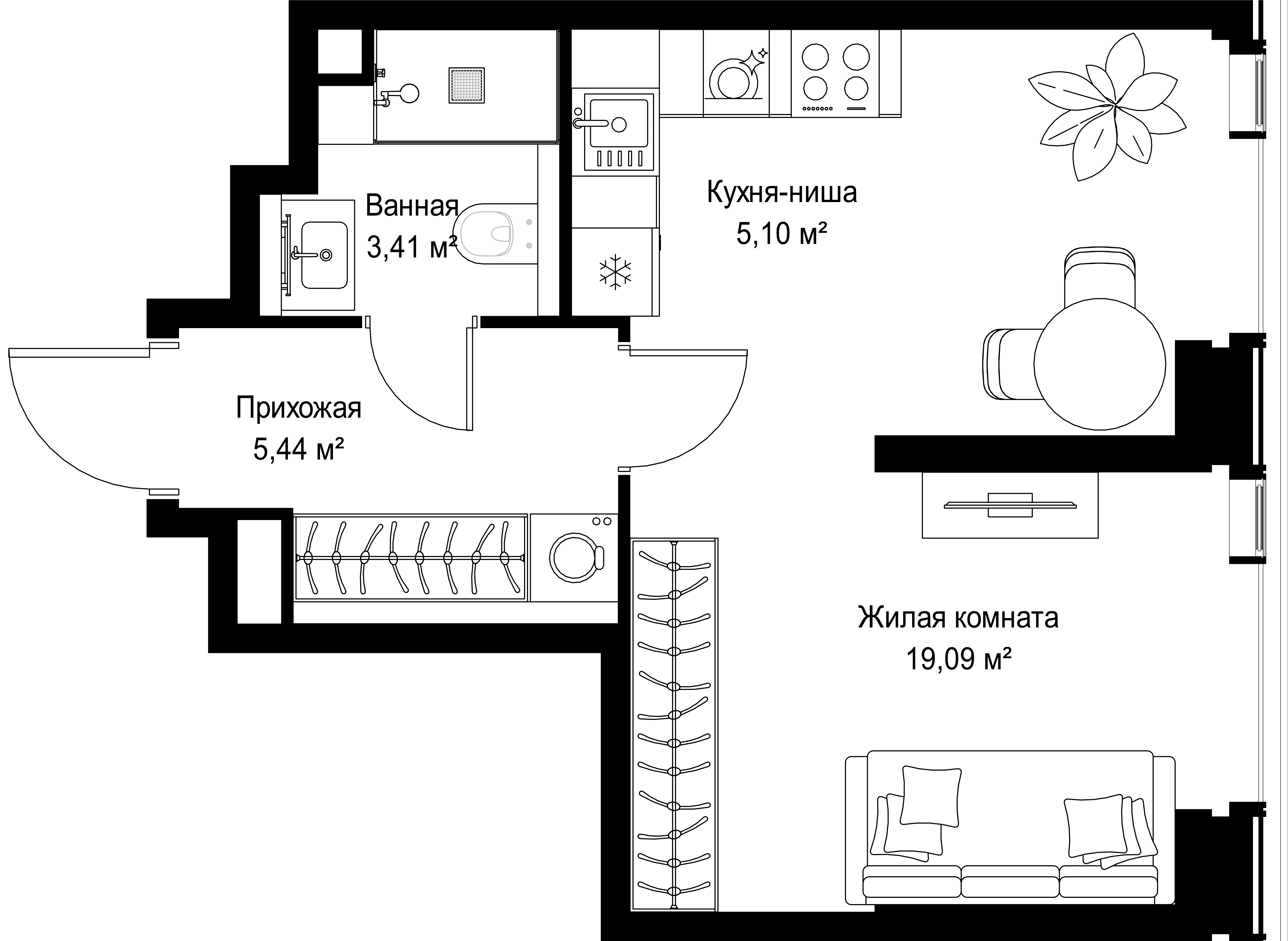 1-комнатная, 33,04 м² — 18 785 222 ₽