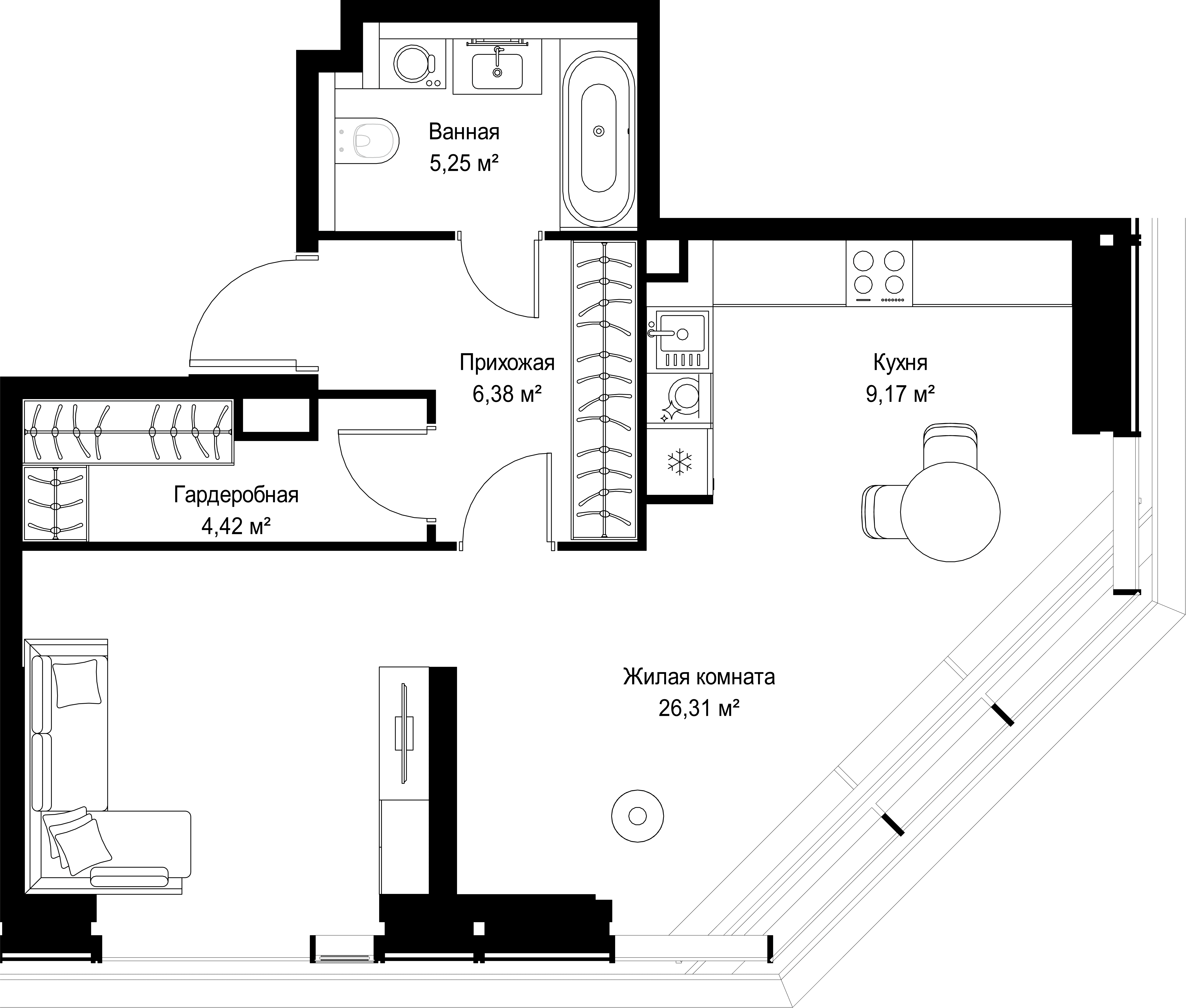 1-комнатная, 51,53 м² — 25 078 620 ₽