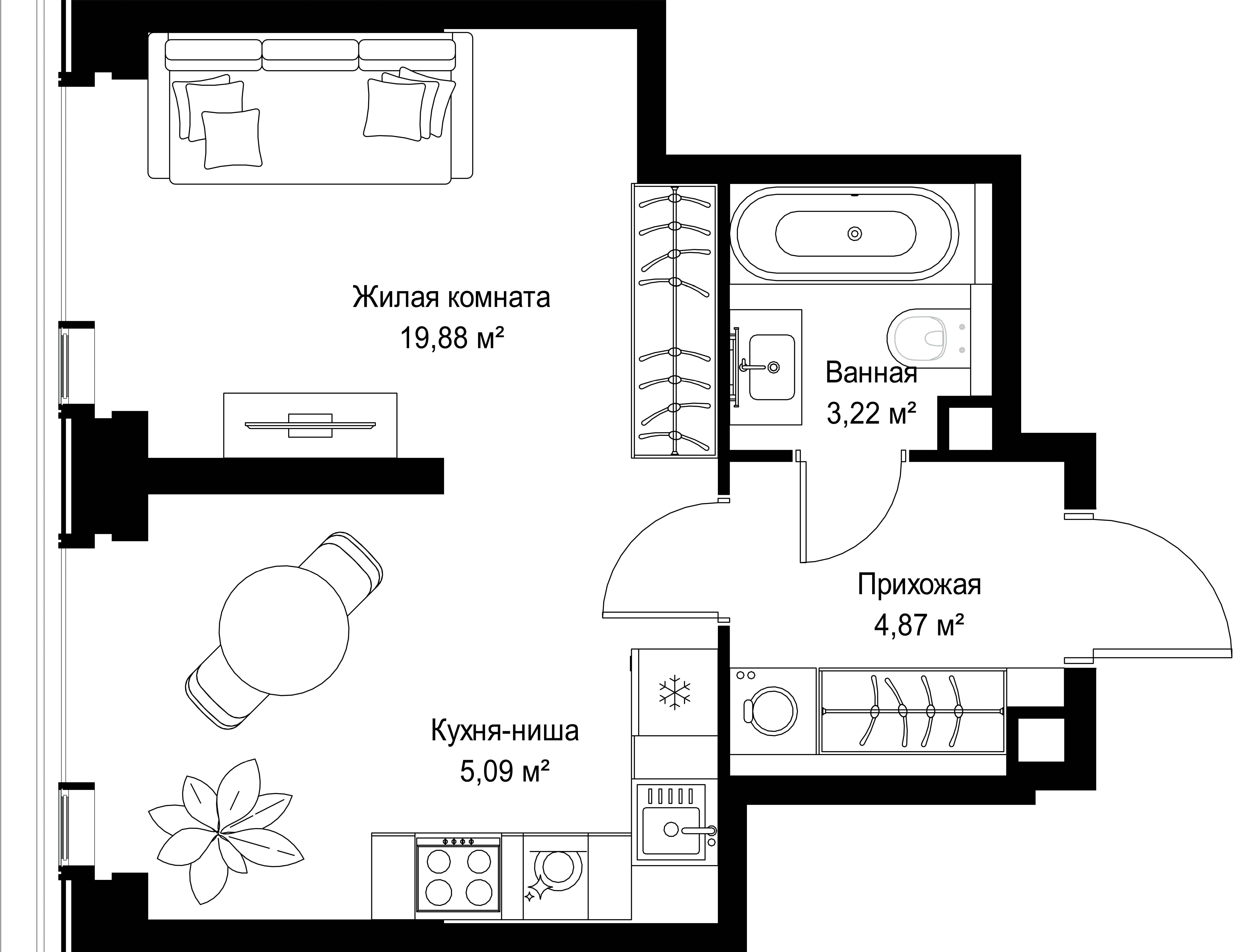 1-комнатная, 33,06 м² — 19 042 956 ₽