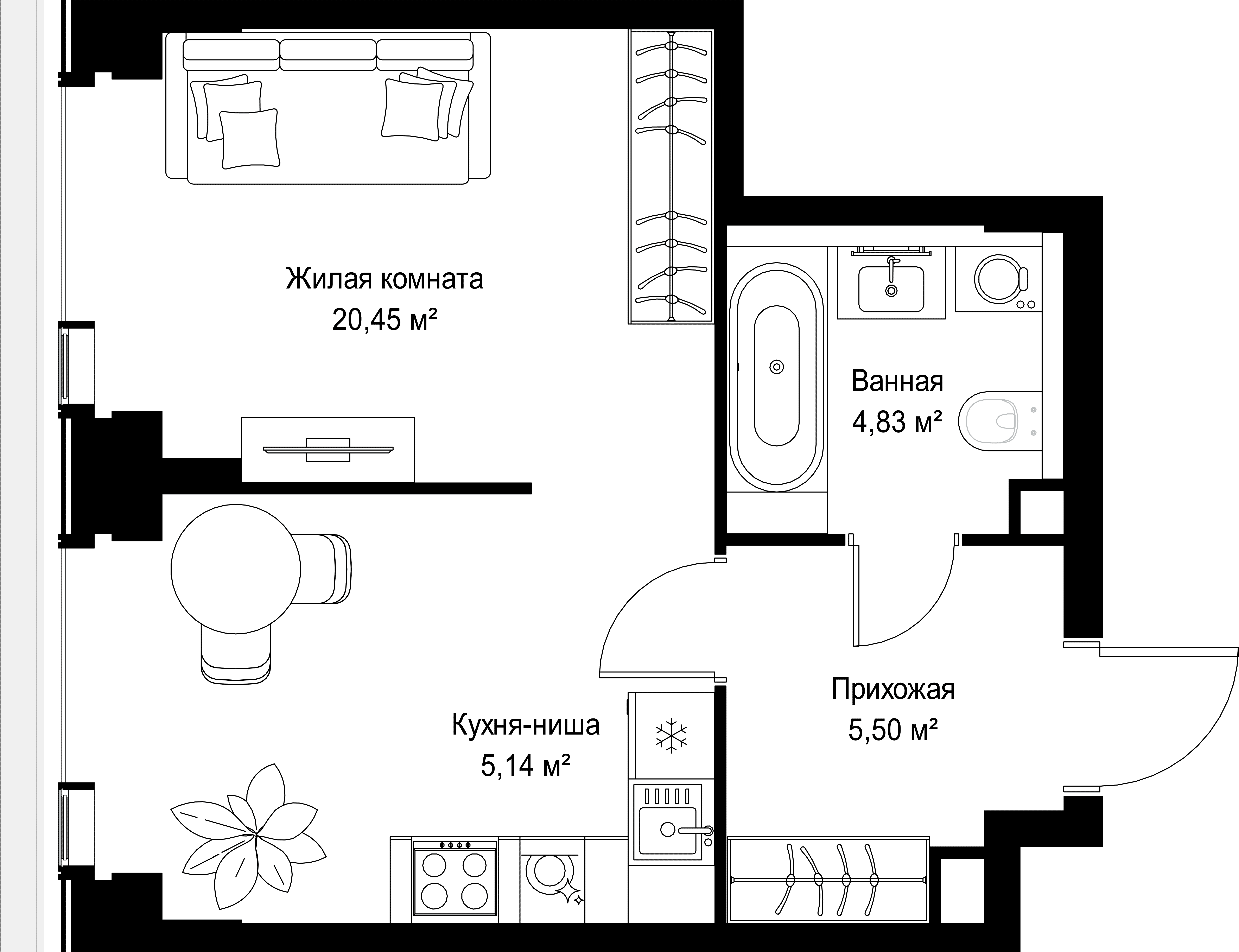1-комнатная, 35,92 м² — 19 599 819 ₽