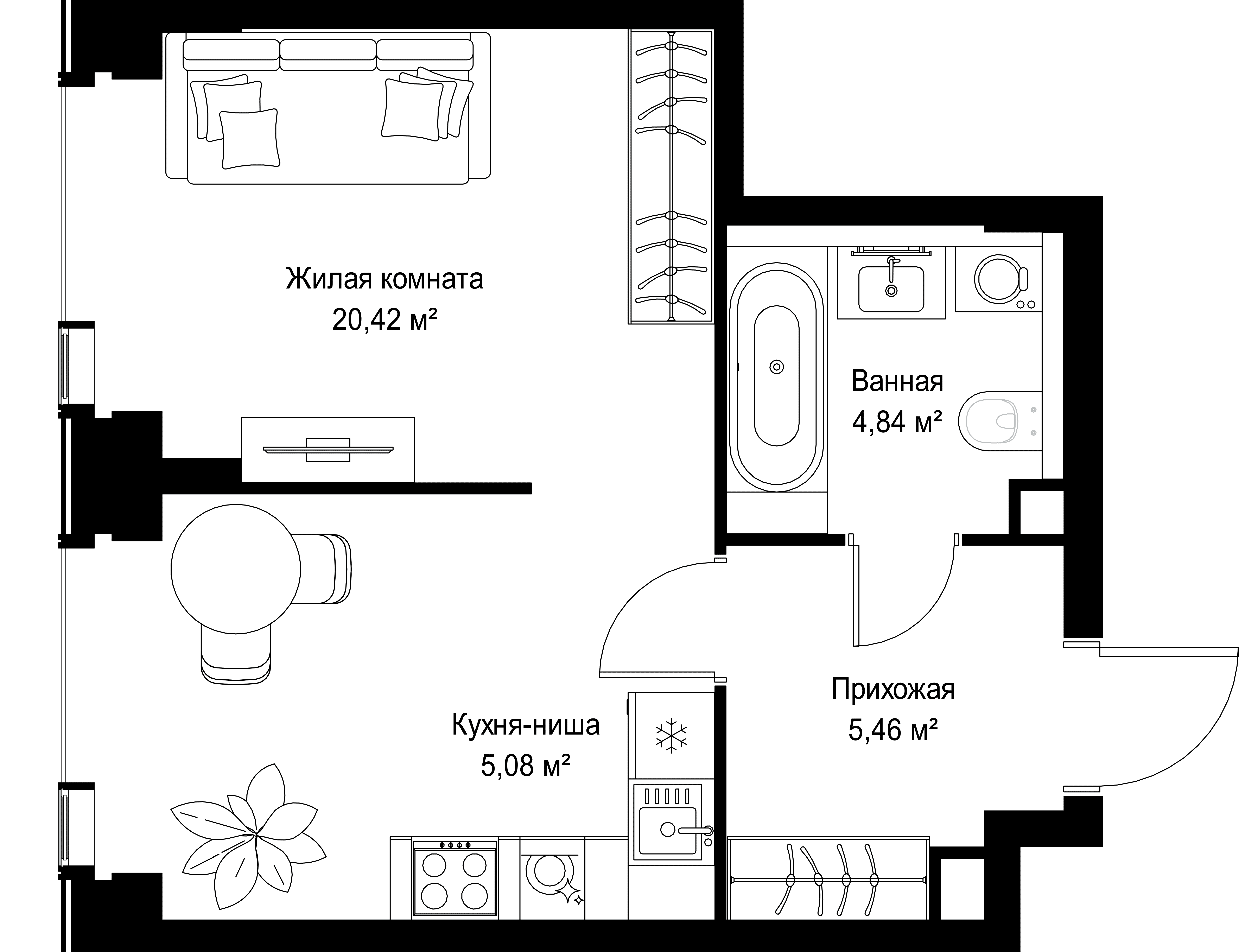 1-комнатная, 35,8 м² — 19 679 260 ₽